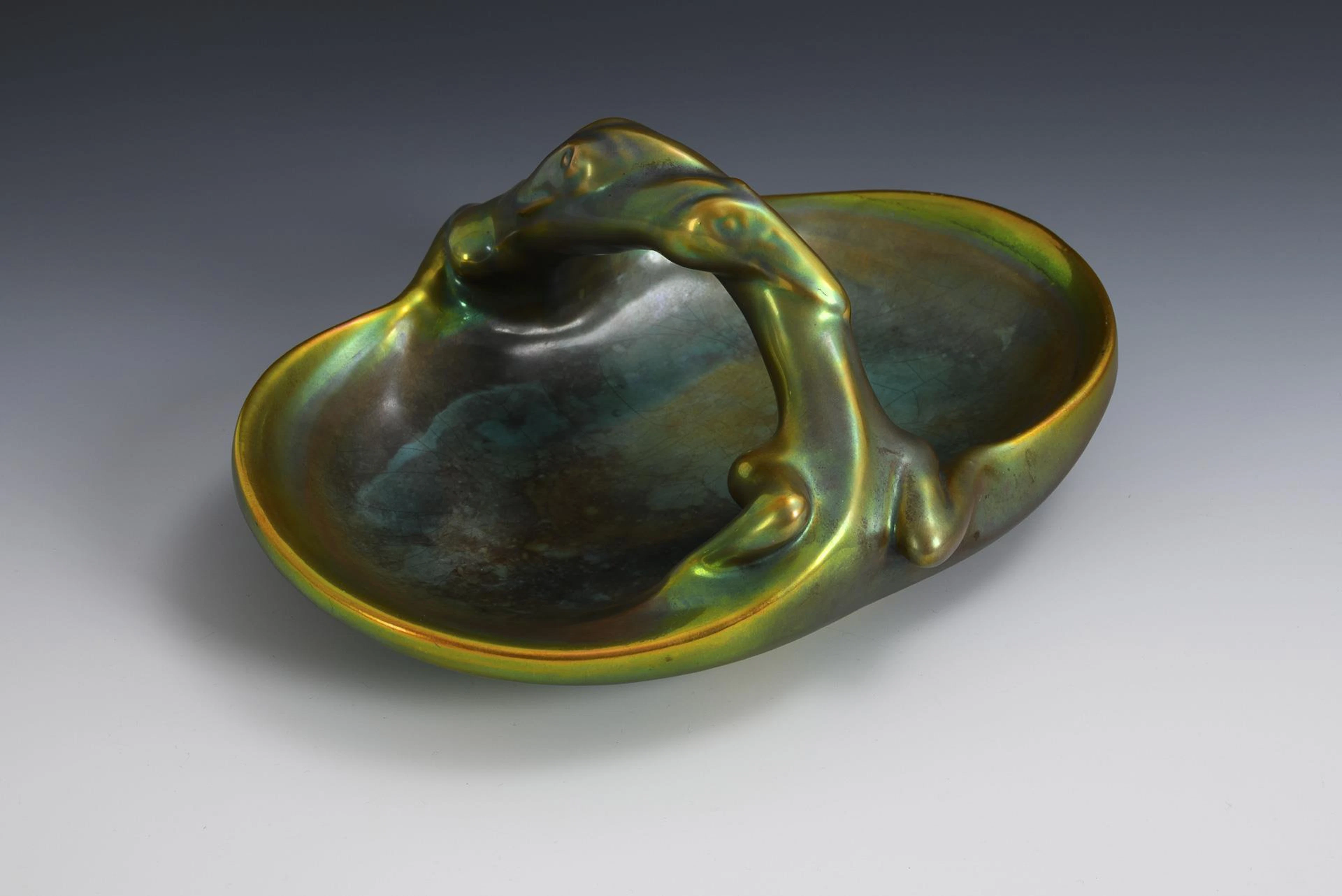 Rare bowl with handle. Zsolnay, Pécs.