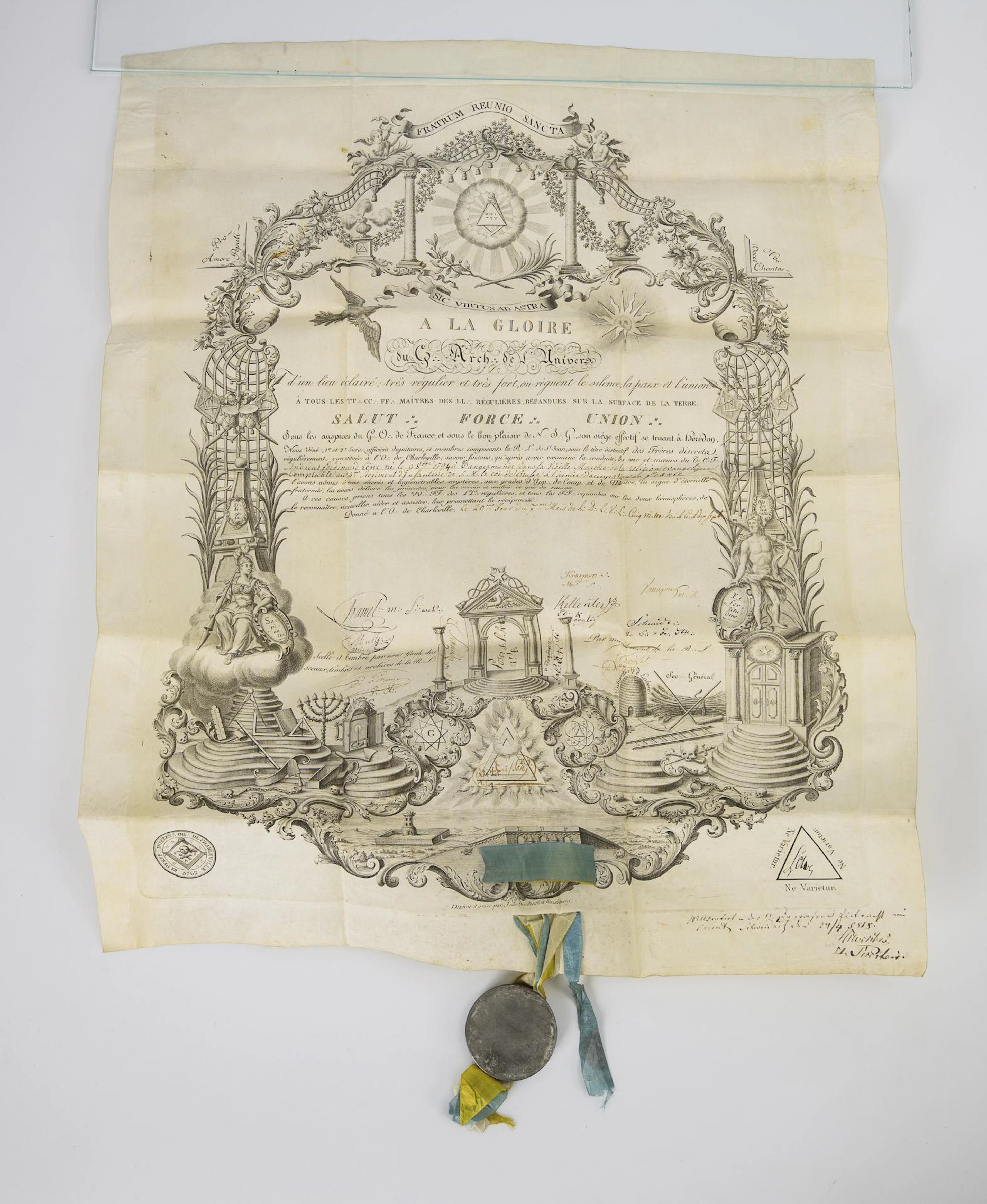 Masonic charter of the Lodge of St. Jean in Charleville-Mézières.