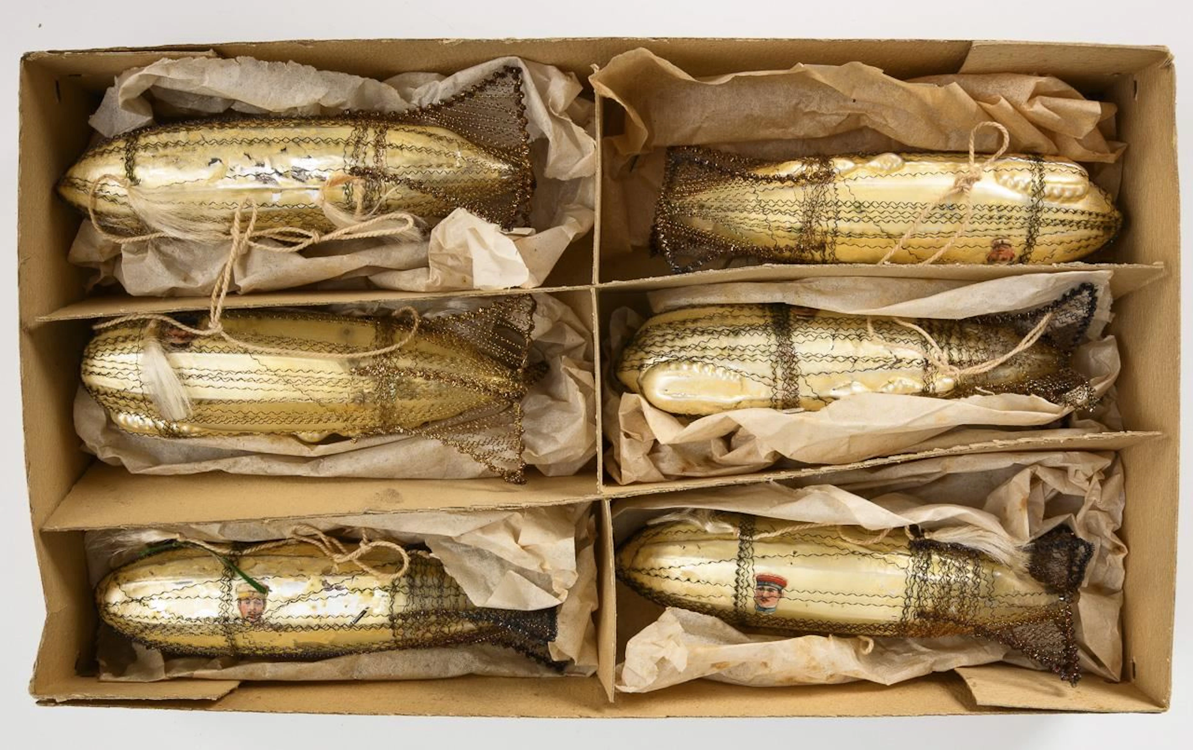 6 Zeppelins in their original packaging as Christmas tree ornaments.