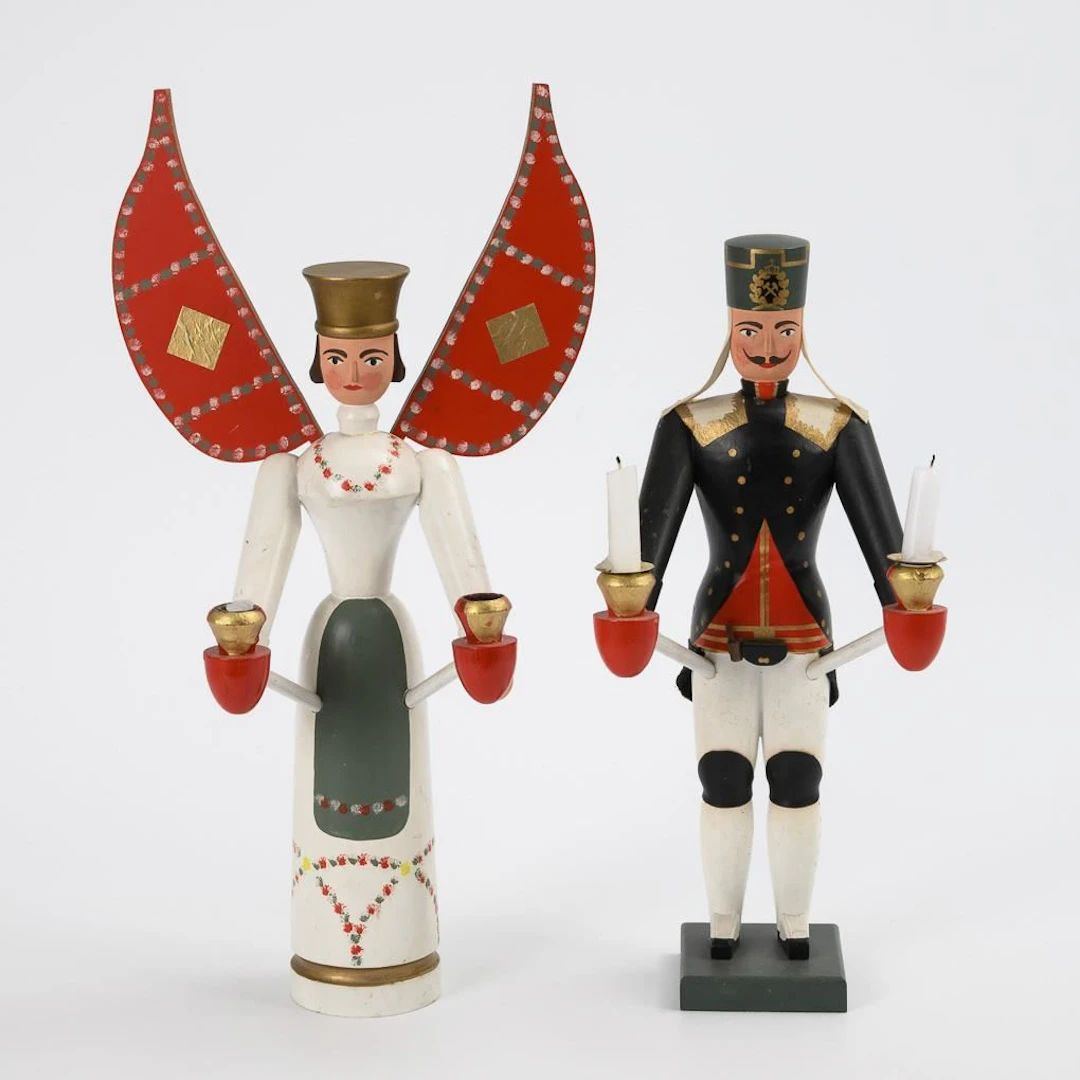 Two large candlestick figures. Siegfried Werner, Seiffen.