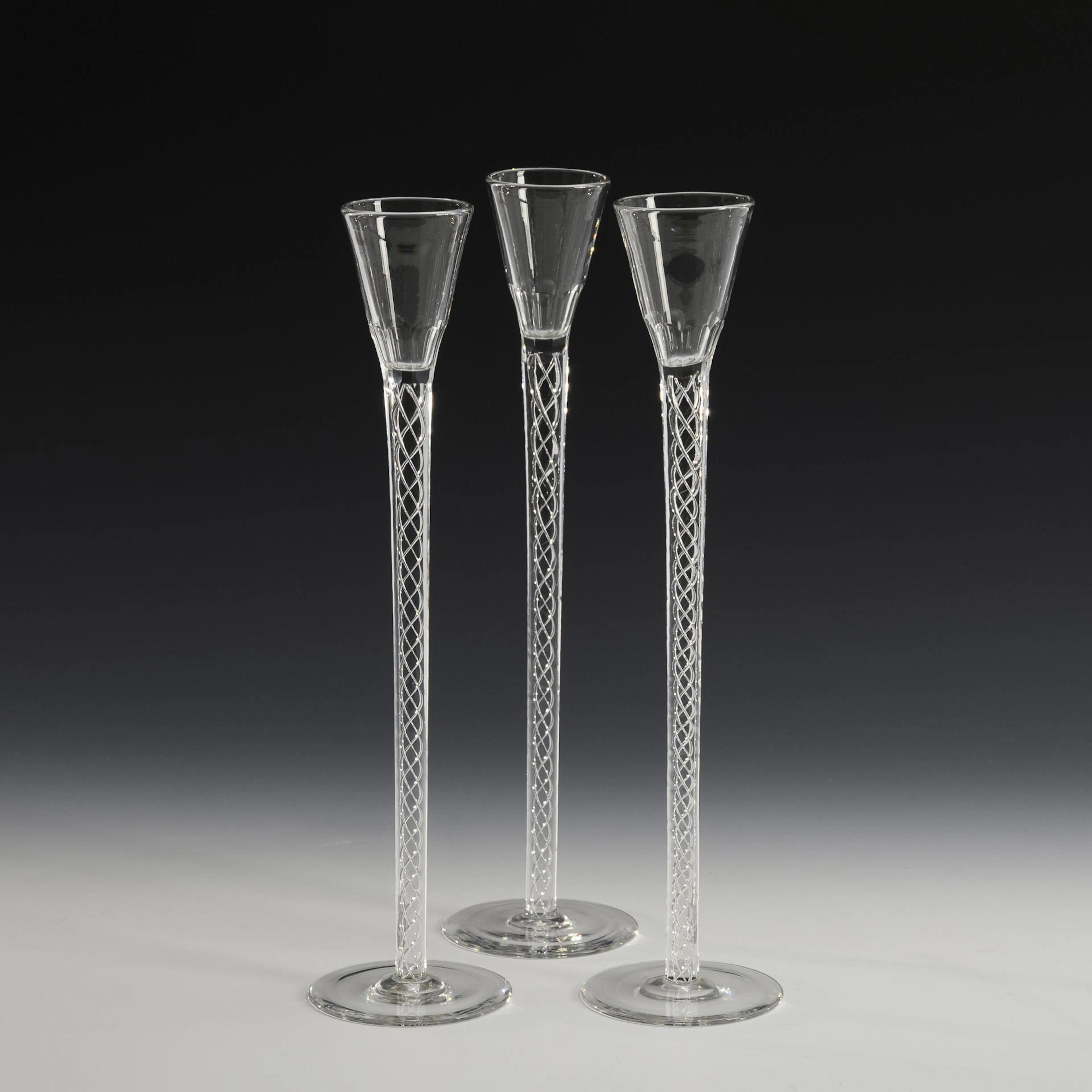 3 large stemmed jars with spiral thread. Josephinenhütte.