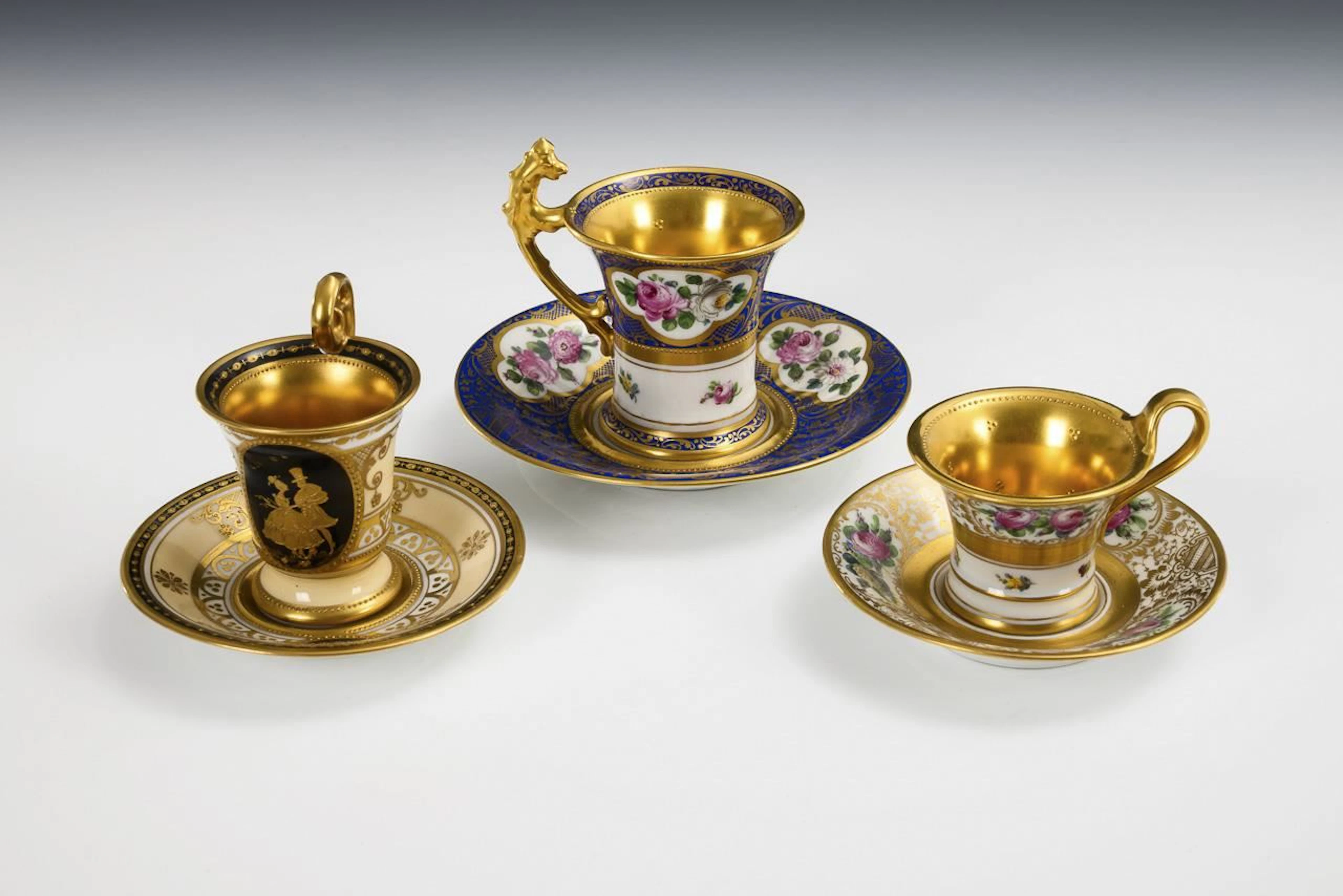 3 Viennese-style display cups. Lamm/Dresden.