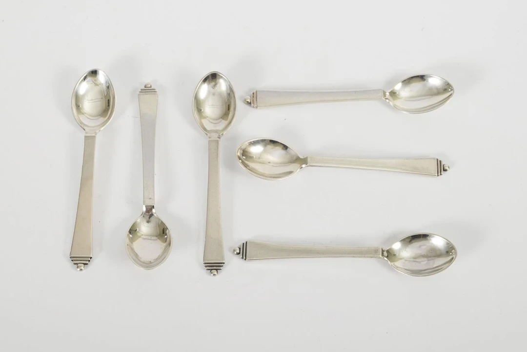 6 silver mocha spoons. Georg Jensen.