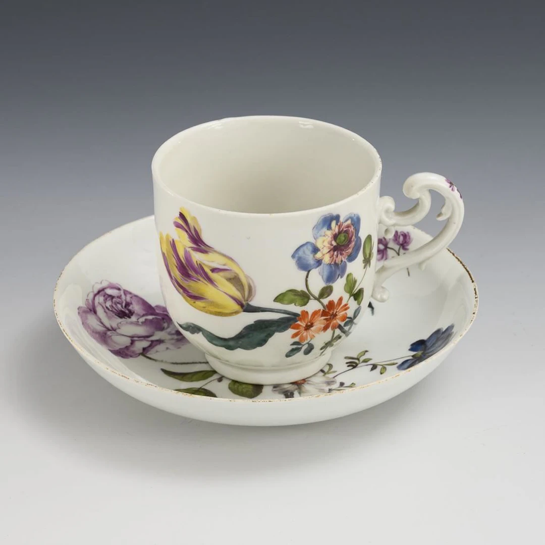 Baroque cup with woodcut flowers. Meissen.