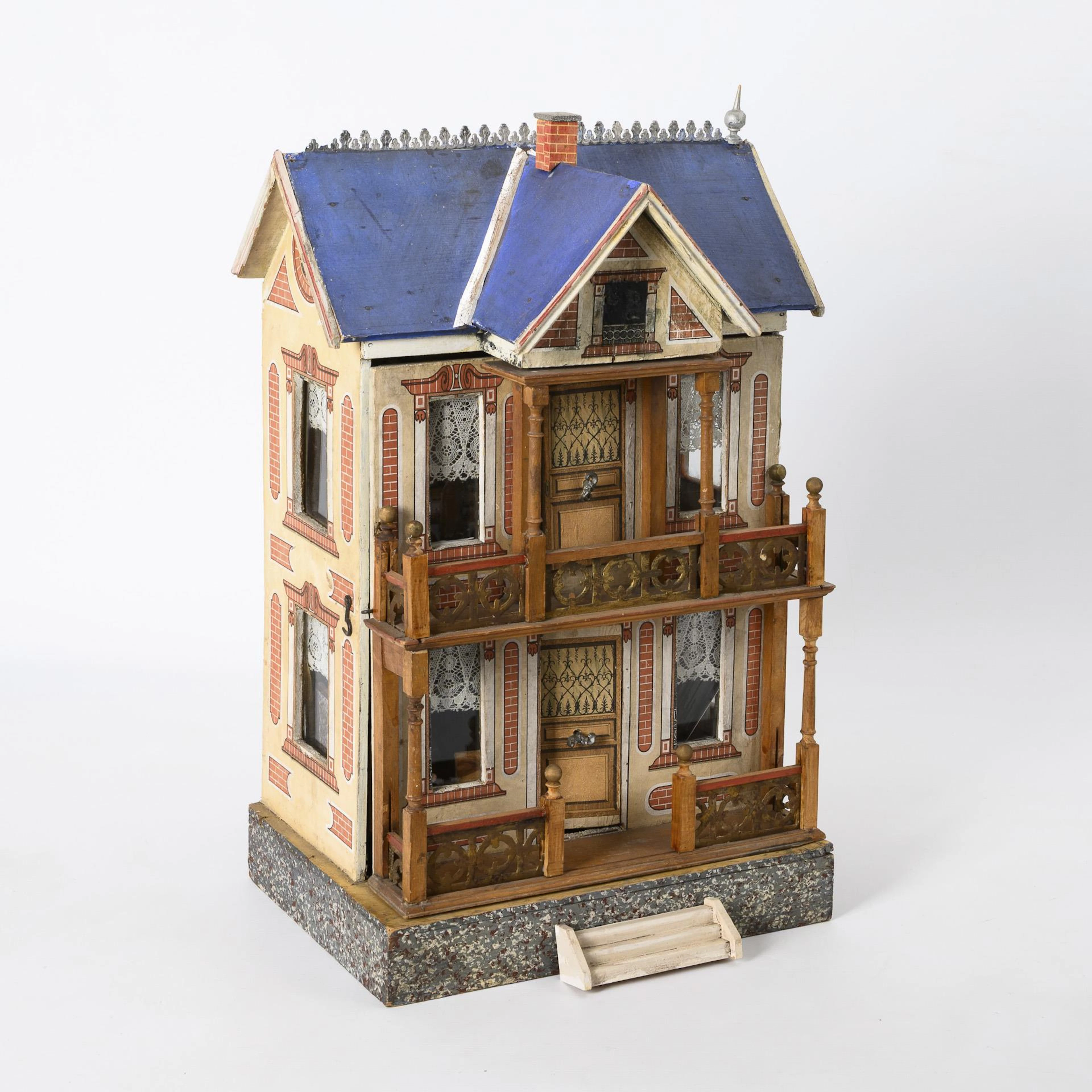 Rare Gottschalk doll's villa with elevator and old furnishings.