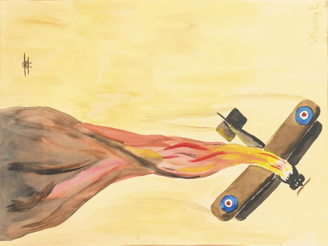 BATTLE, Wolfgang, BATTLE, Wolfgang, BATTLE, Wolfgang, Burning French biplane