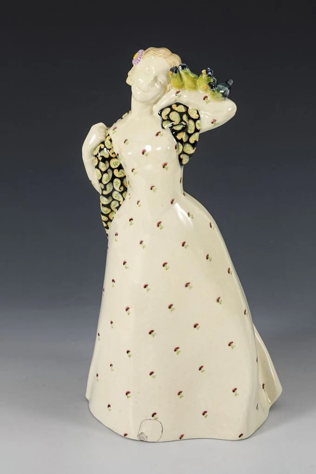 Lady with 4 Birds. Vienna Art Ceramics Workshop Busch & Ludescher.