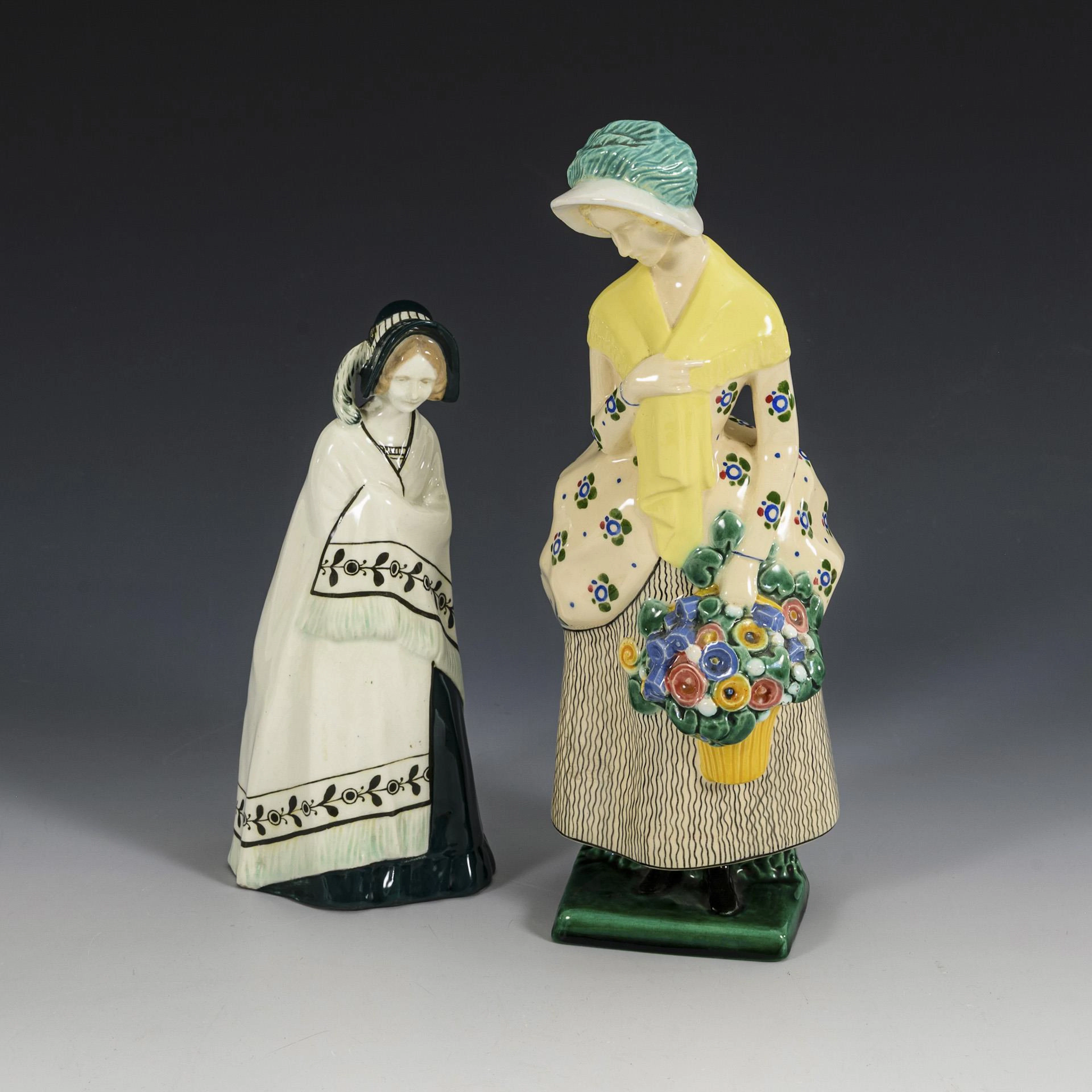Art Nouveau lady with flower basket and Art Nouveau lady with shawl.