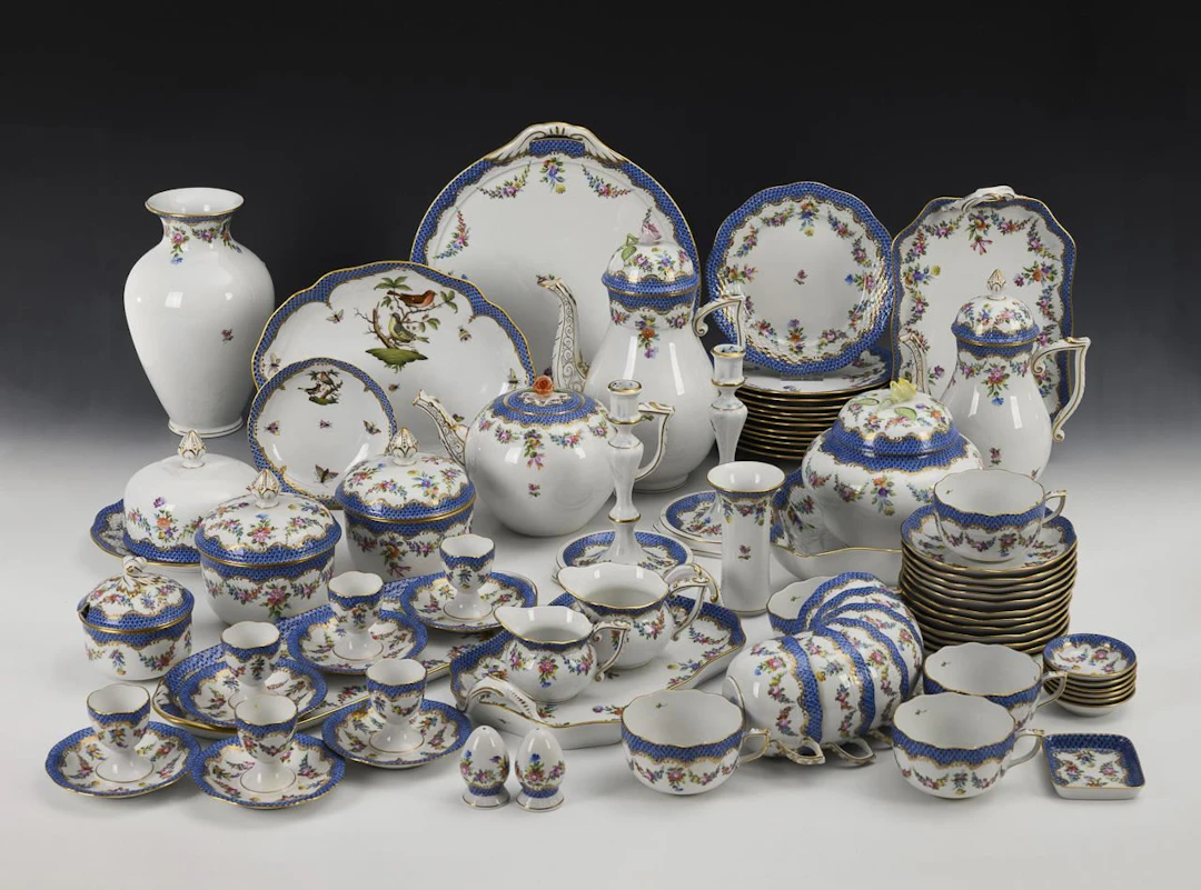 Extensive coffee and tea service with floral designs. Herend.