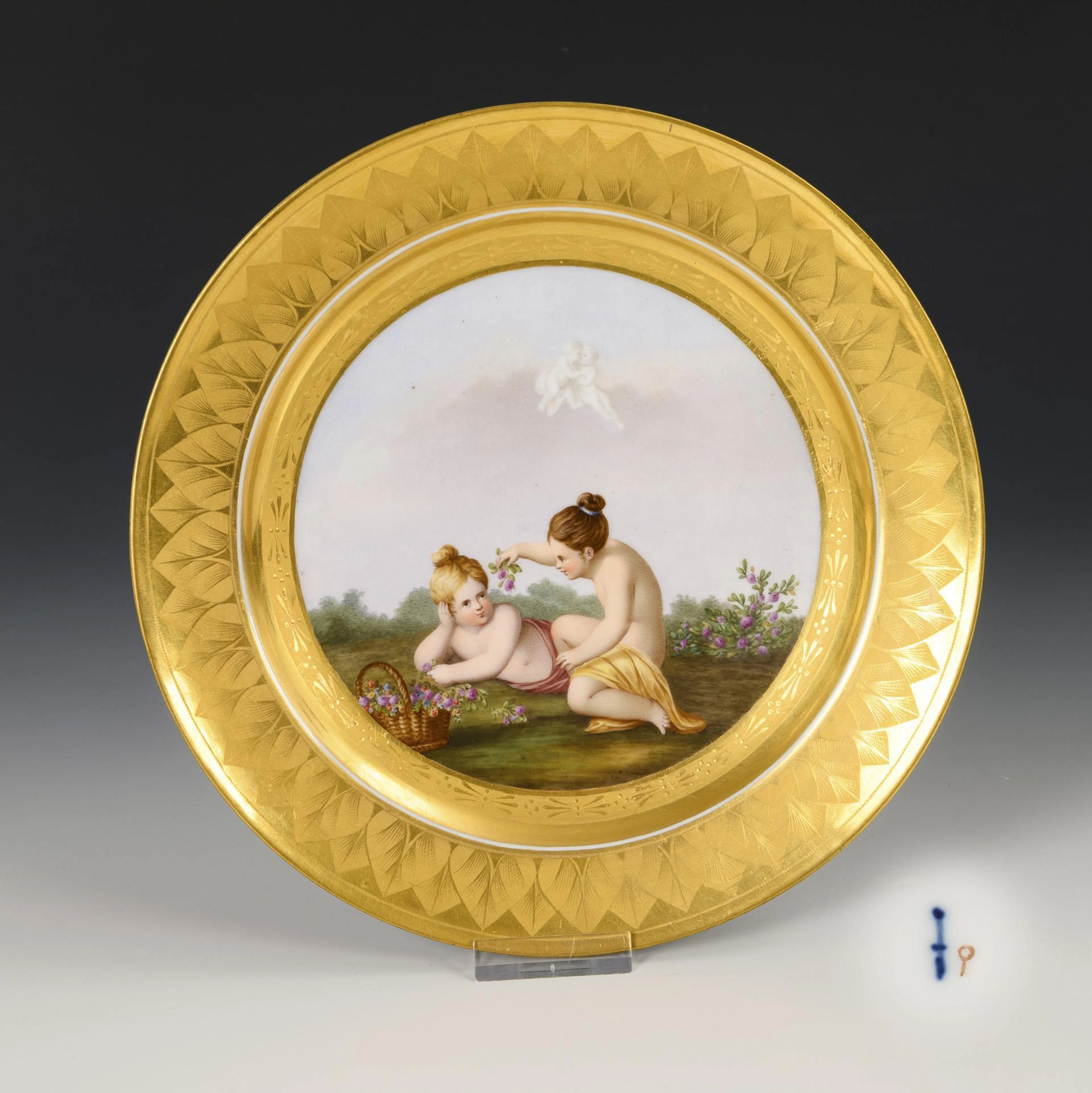 Pictorial plate: Pair of children as a monthly allegory. KPM Berlin.