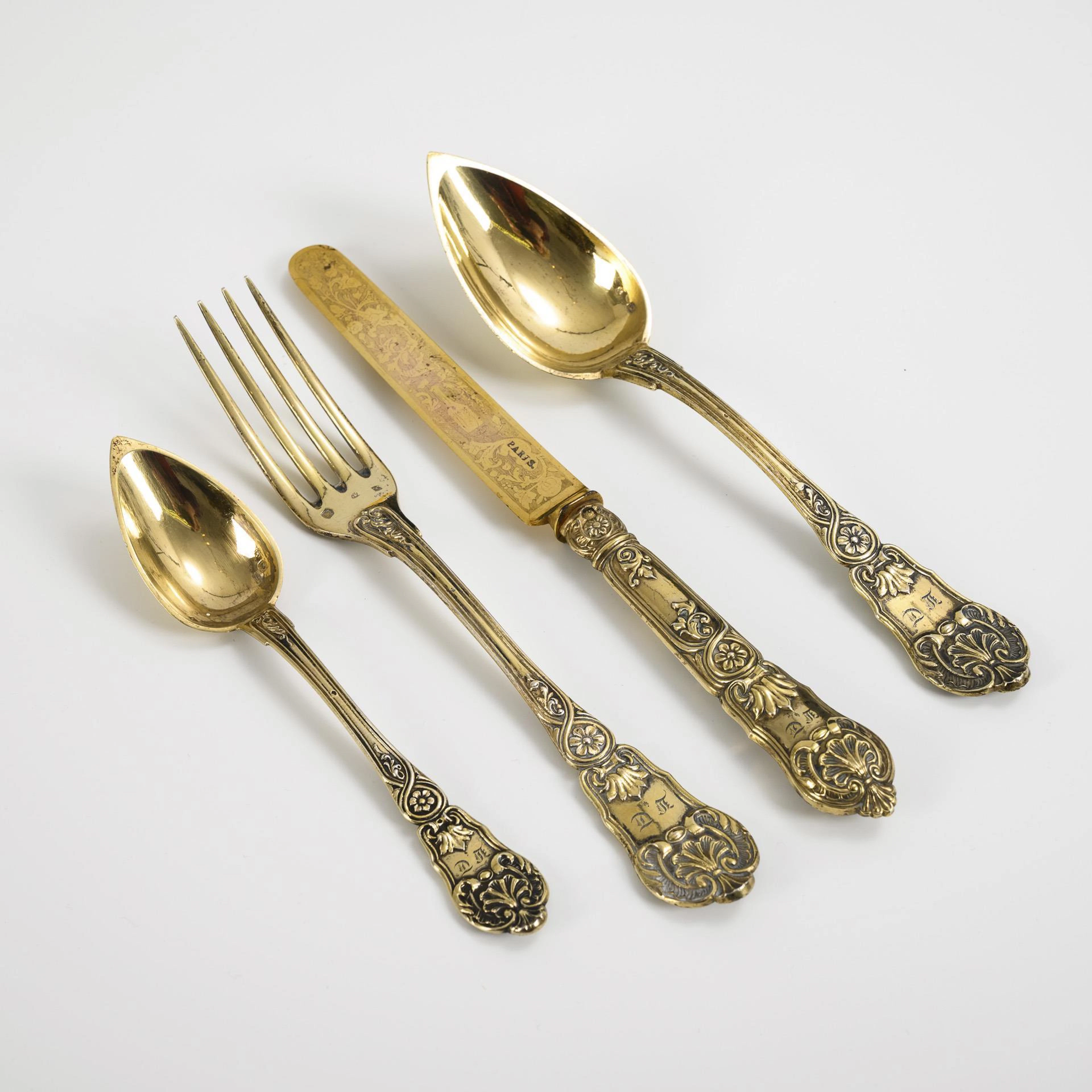 4-piece gold-plated silver cutlery set. Charles Balaine, Paris.