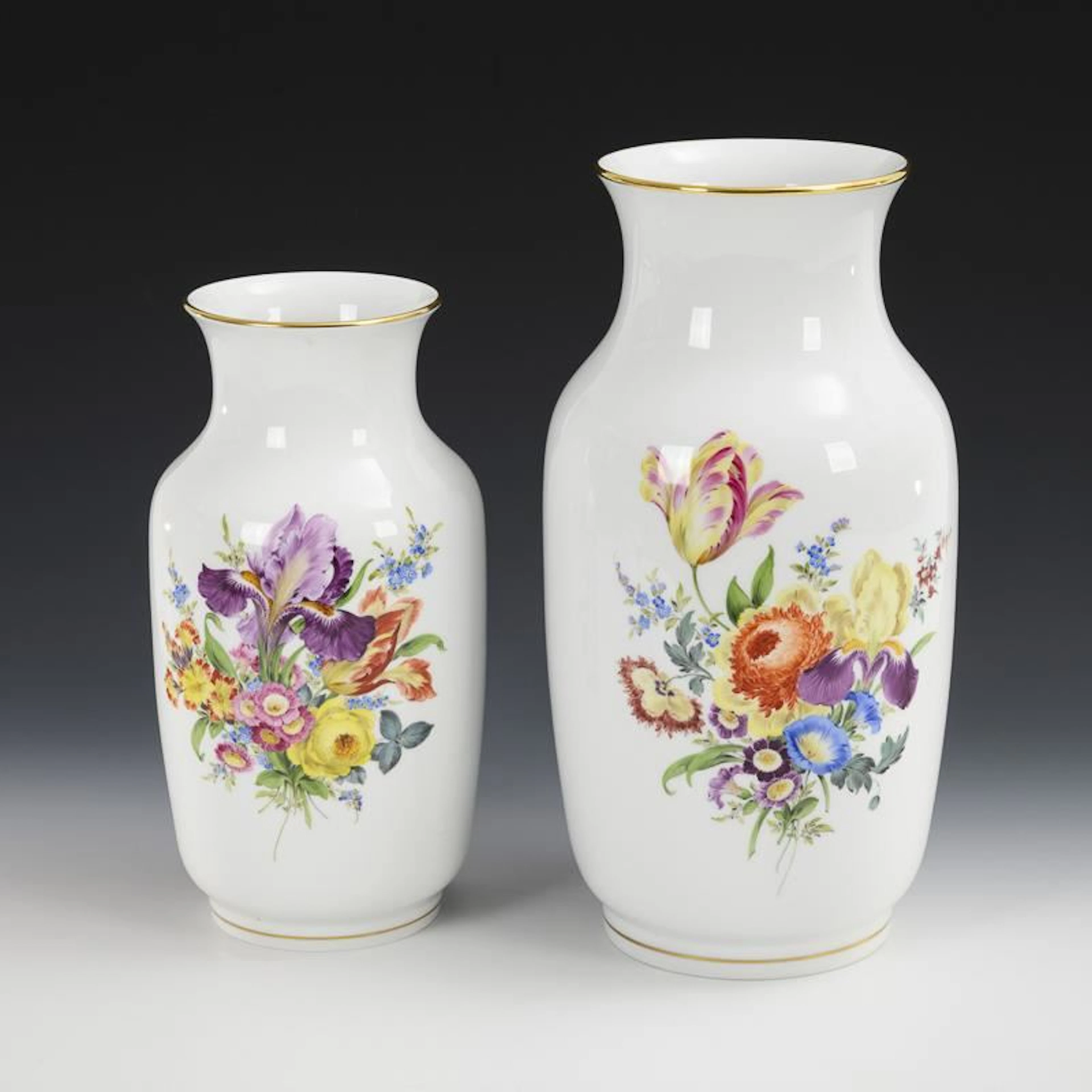 2 large vases with floral designs. Meissen.