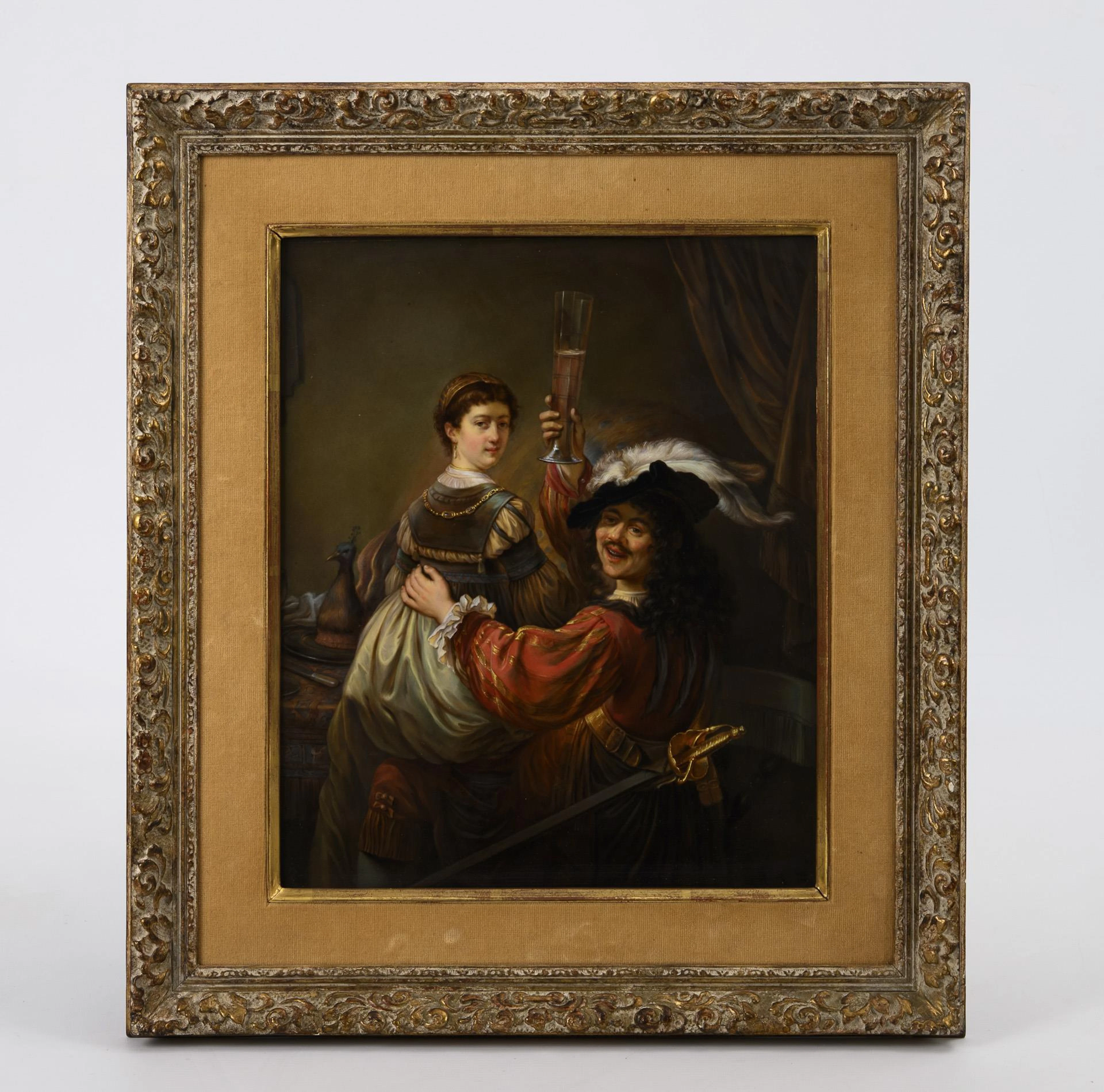 Porcelain painting: "Self-portrait with Saskia". Meissen.