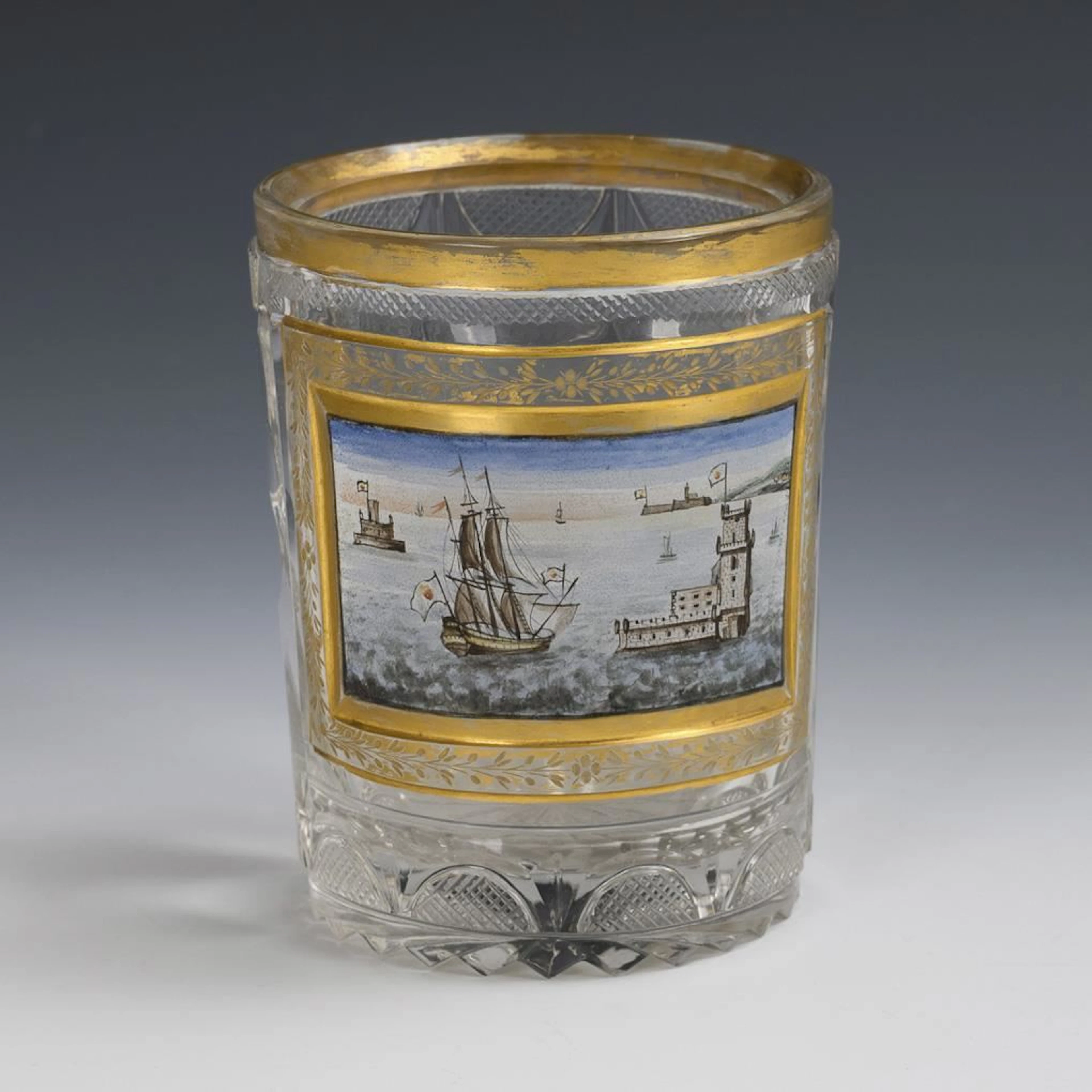 Biedermeier cup with harbor view.