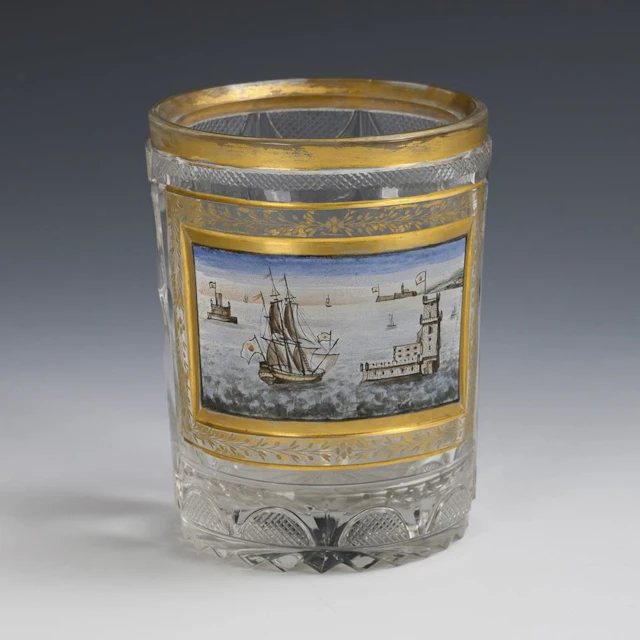 Biedermeier cup with harbor view.