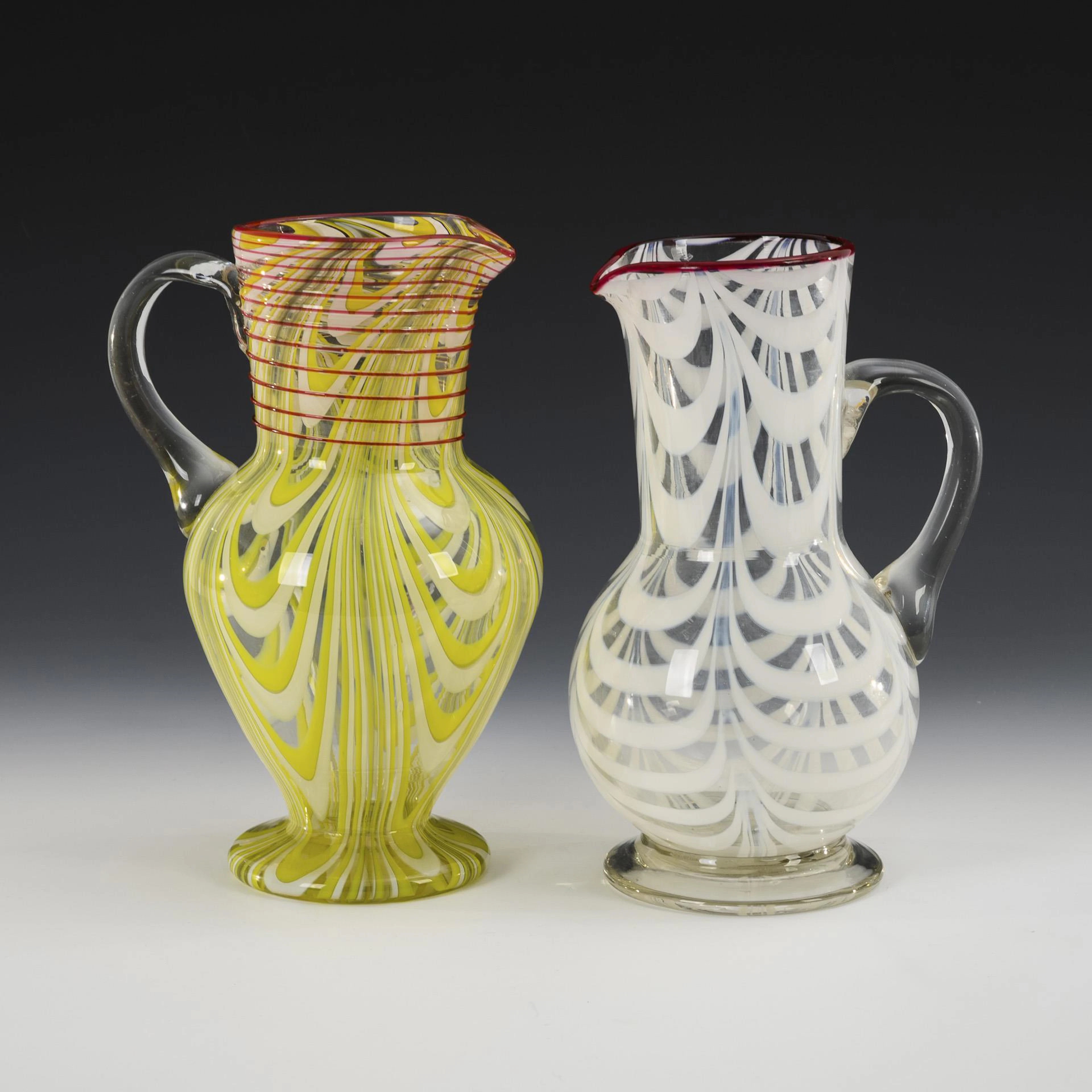 2 thread glass jugs. Lauscha.