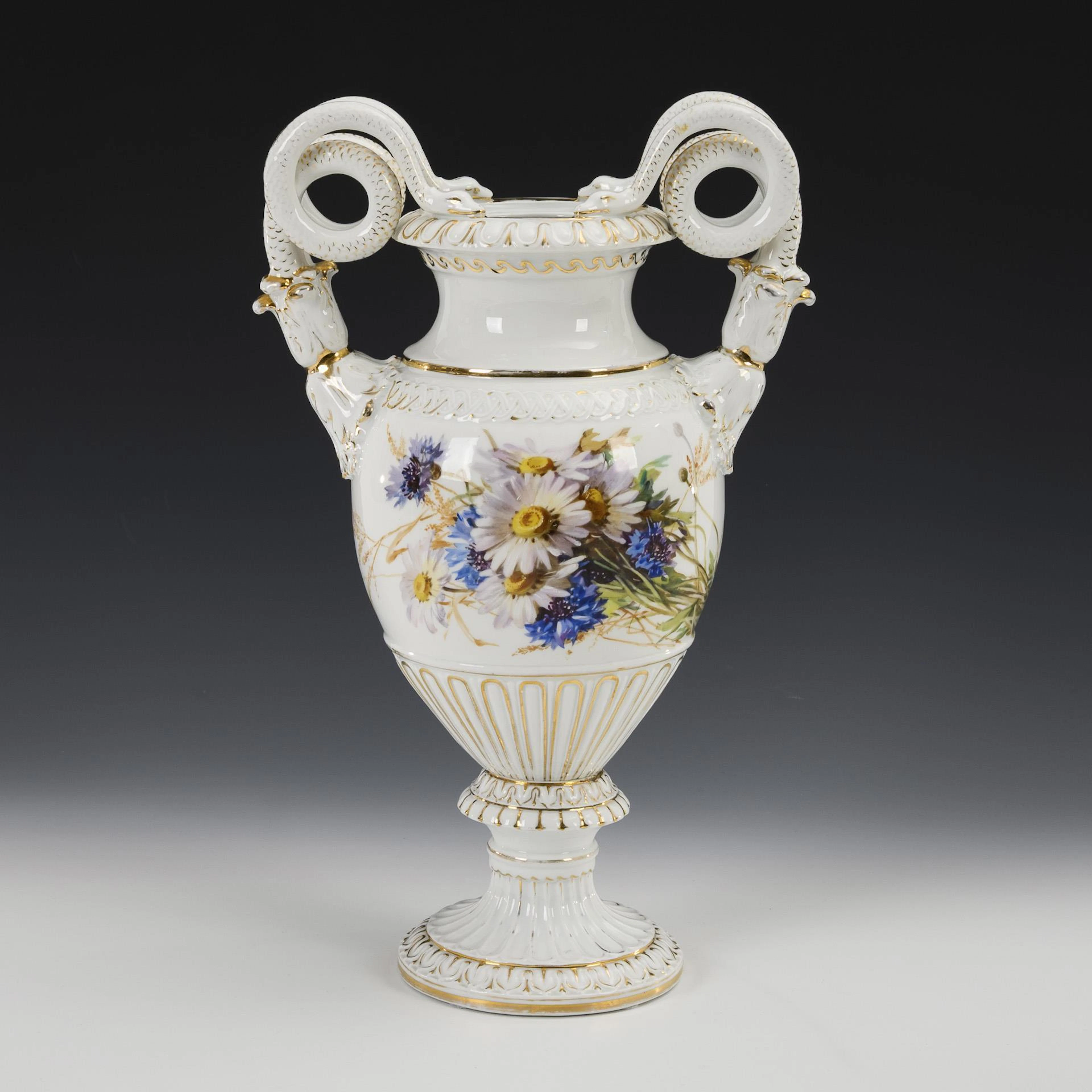 Snake-handled vase with field flowers and insects. Teichert.