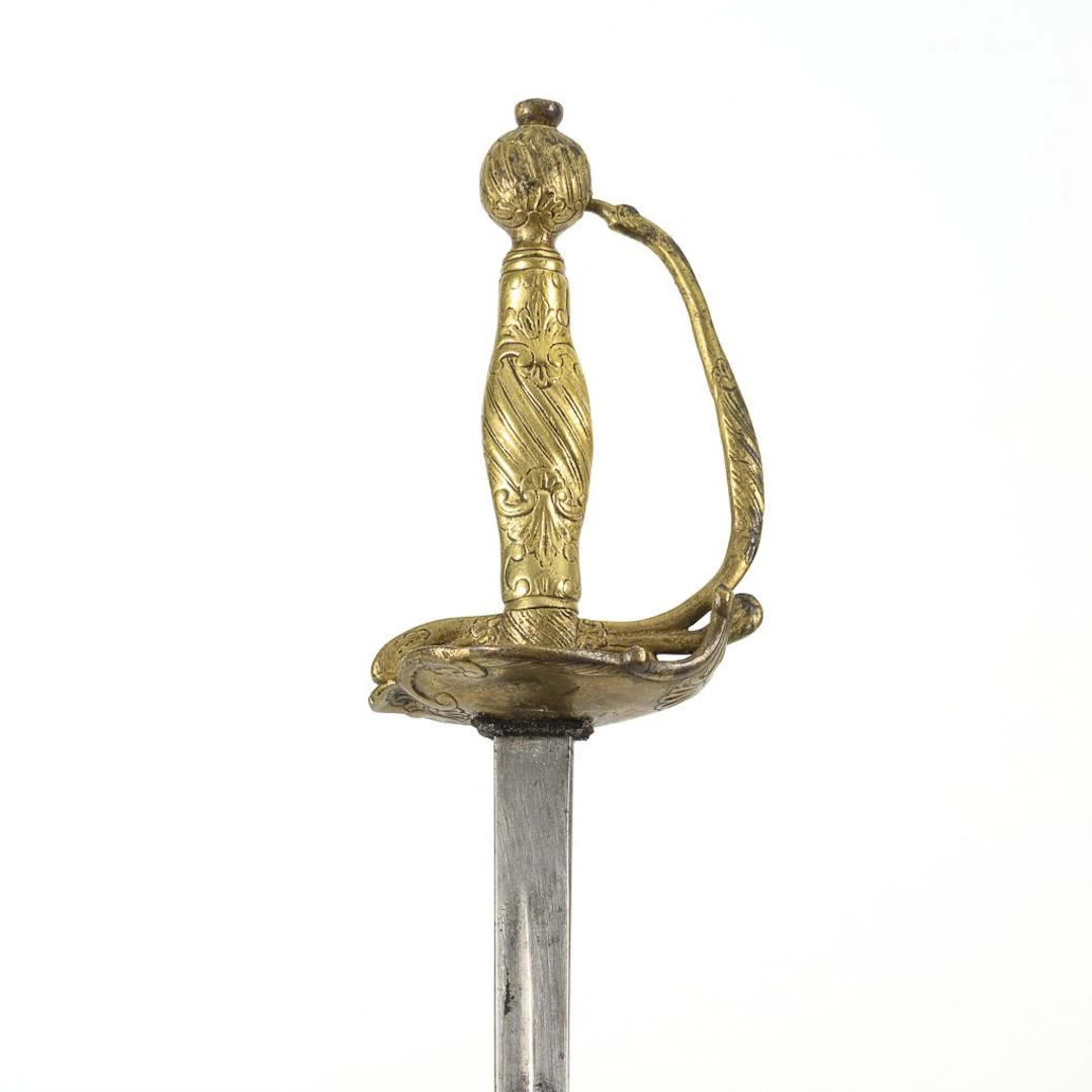 Delicate sword with leather scabbard.