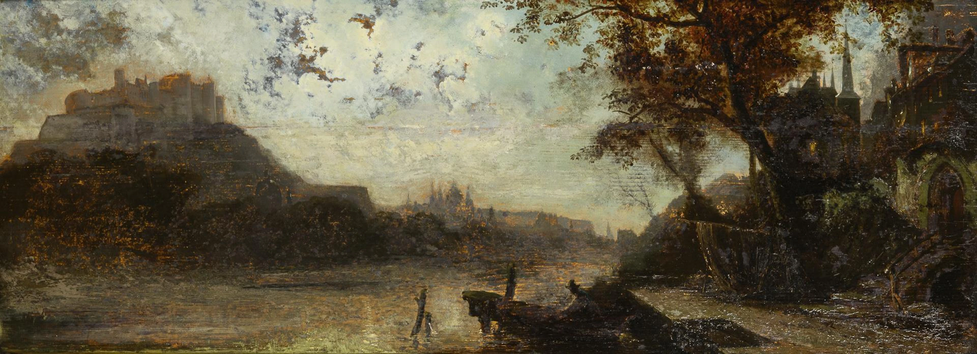 River landscape with castles by moonlight