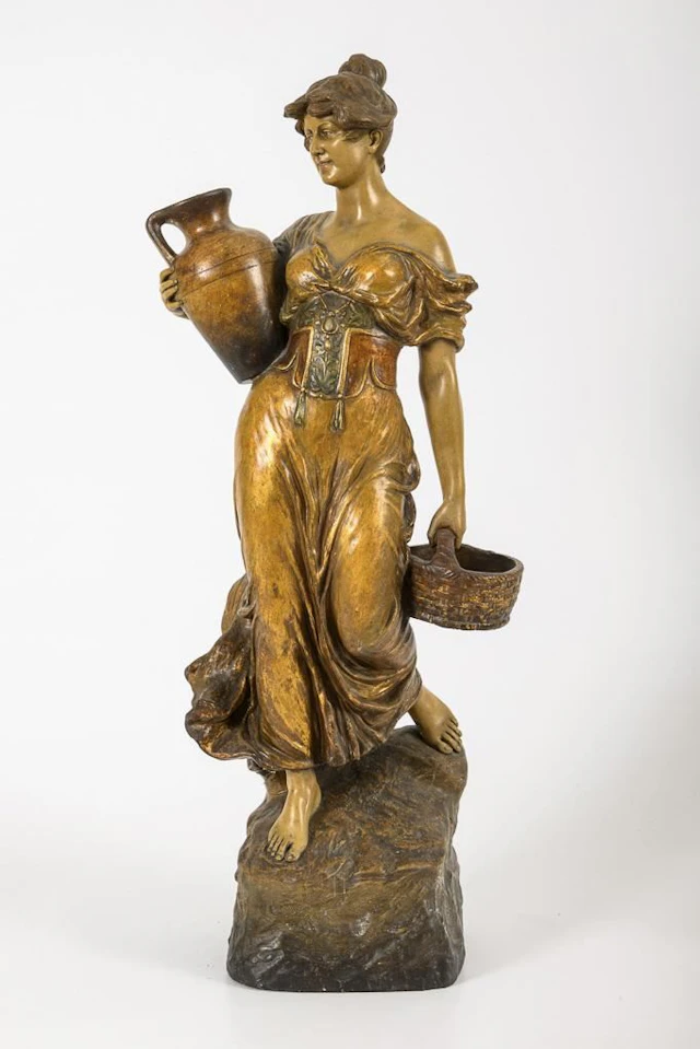 Art Nouveau water carrier with amphora and basket. Vienna-based manufacturer