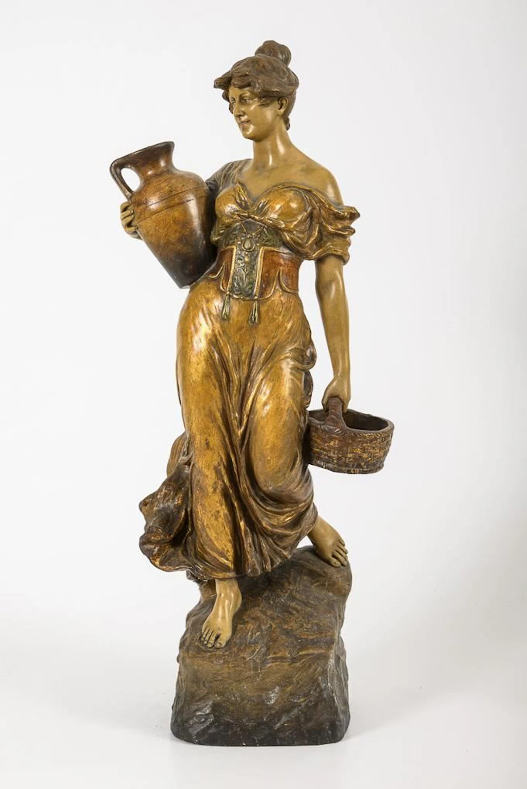 Art Nouveau water carrier with amphora and basket. Vienna-based manufacturer