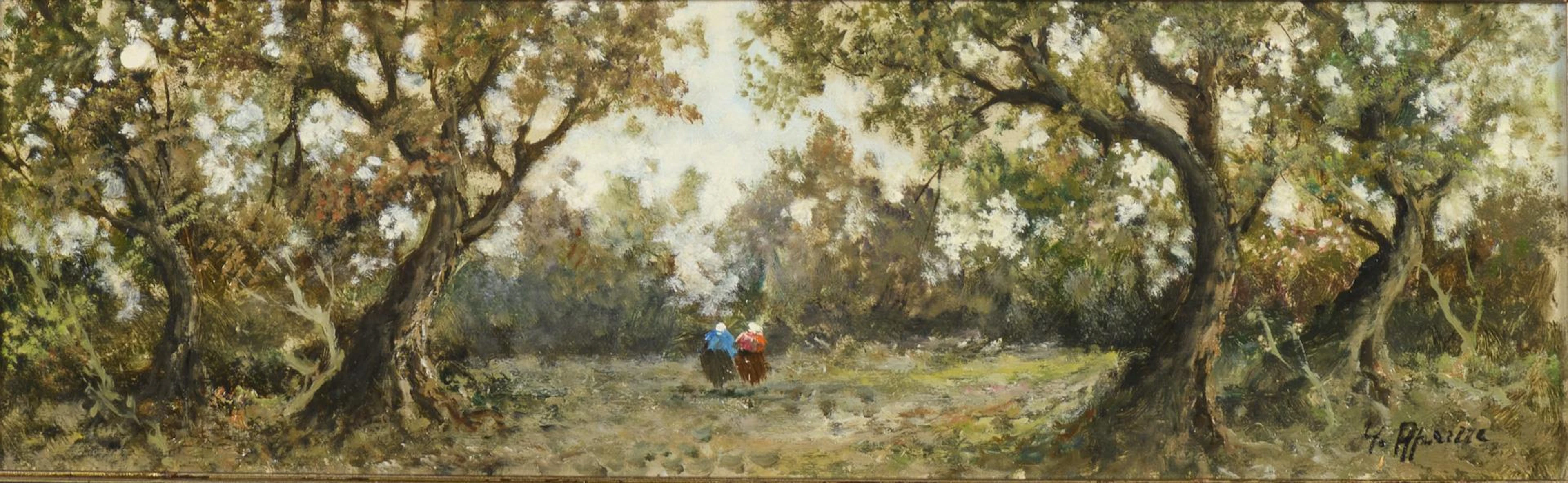 Indistinctly signed: Forest landscape with staffage figures