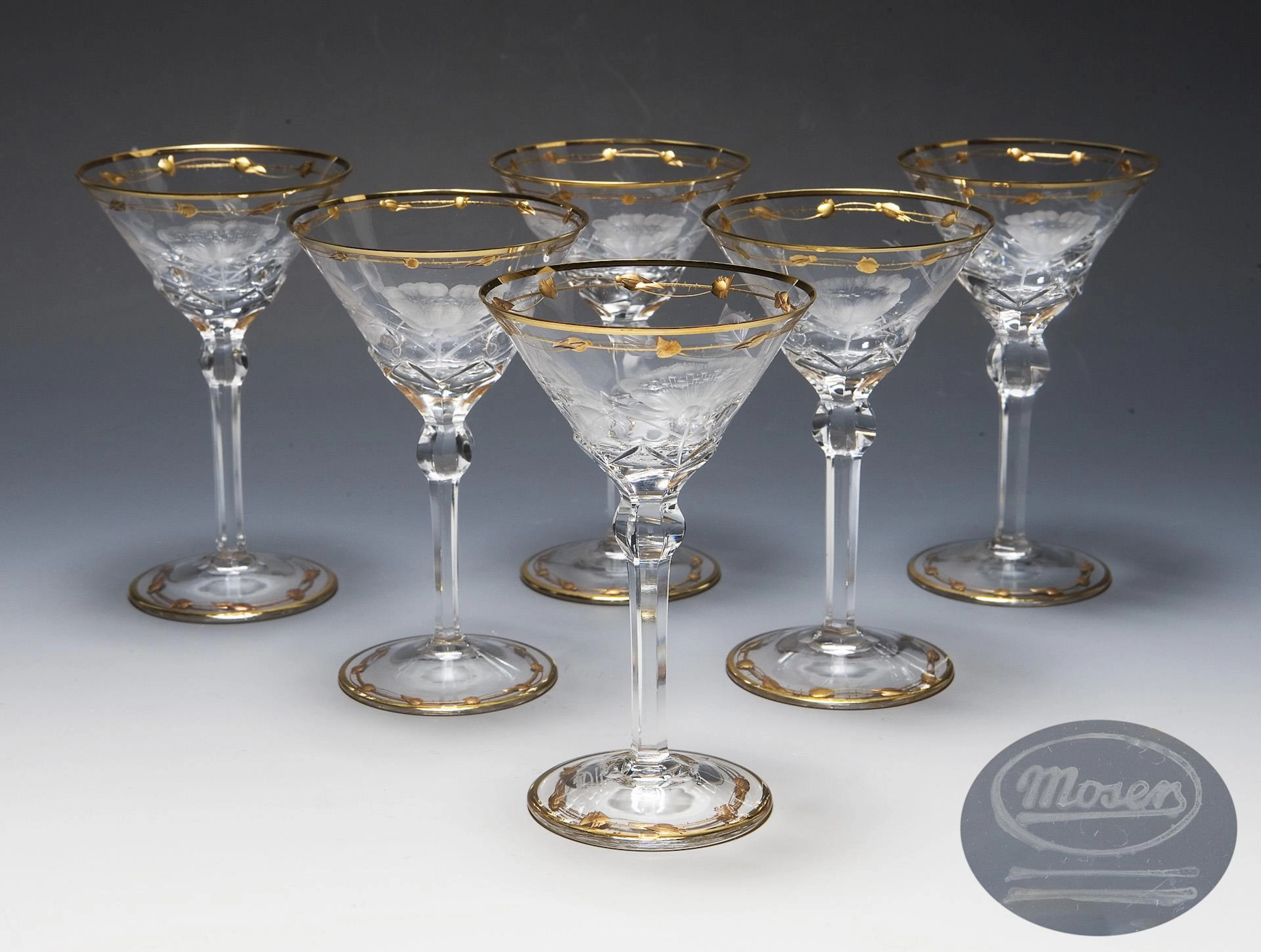 6 tall liqueur bowls. Ludwig Moser & Söhne, Karlsbad.