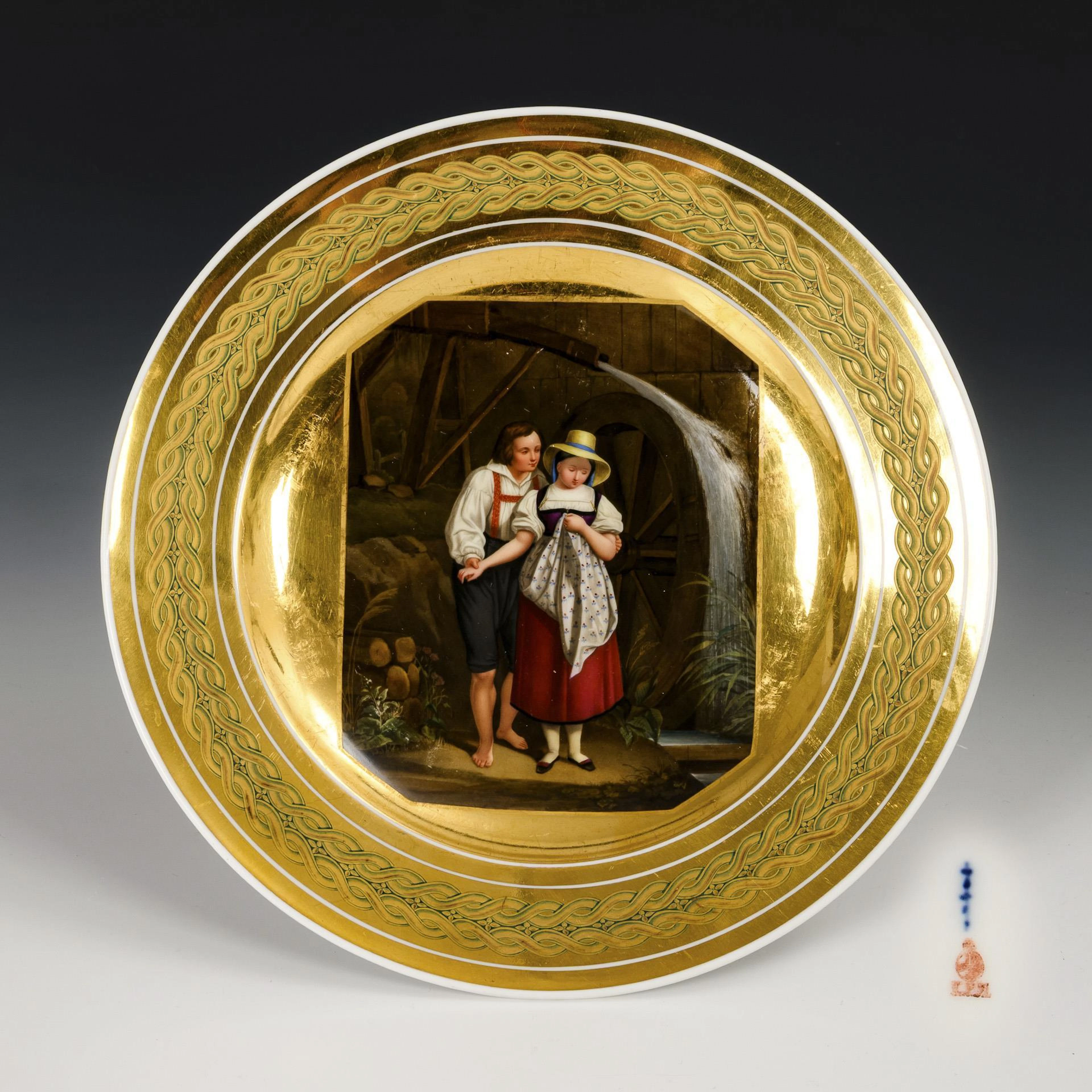 Pictorial plate: Young peasant couple. KPM Berlin.