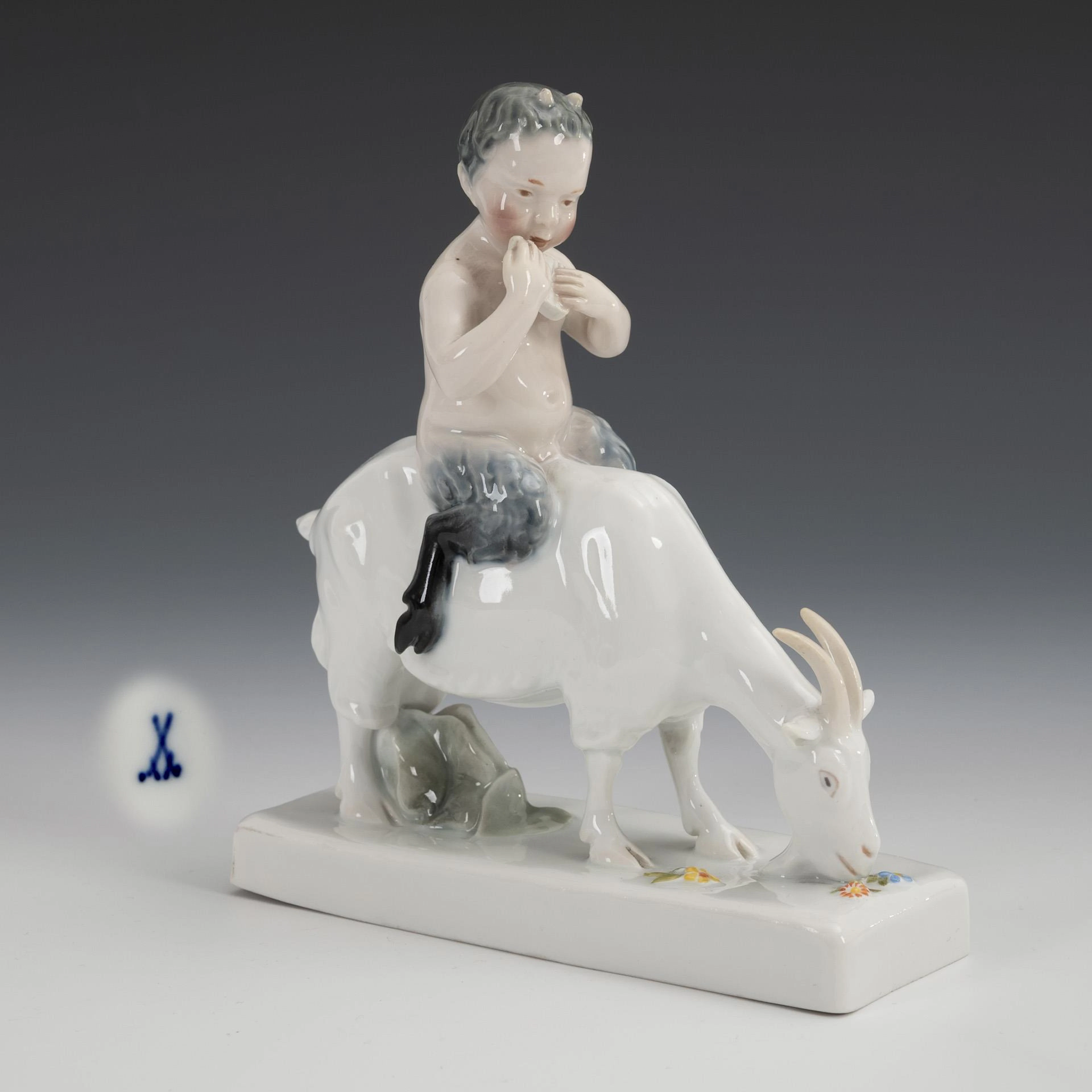 Art Nouveau figurine: Faun on goat. Meissen.