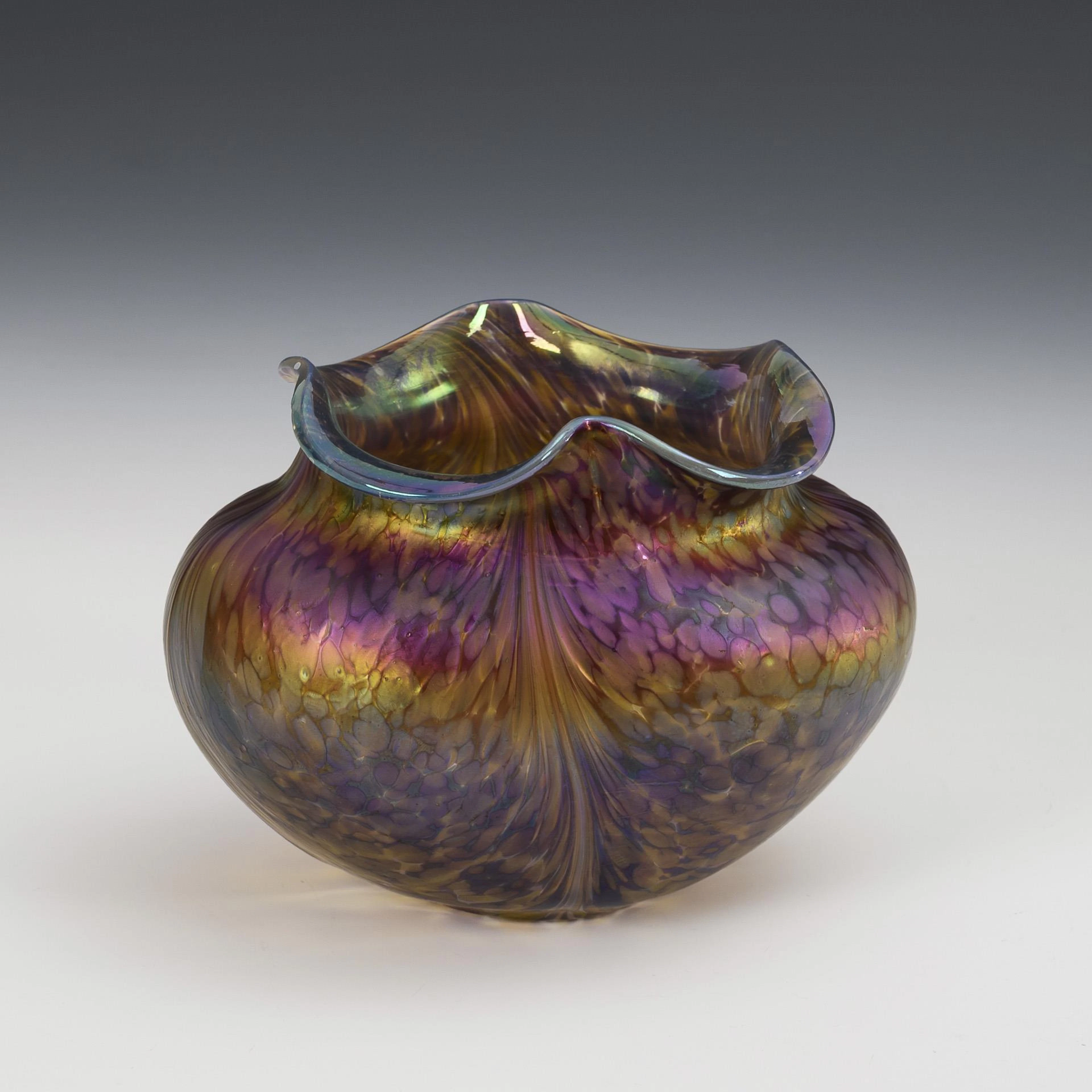 Art Nouveau vase with yellow-violet crumbs. Kralik.