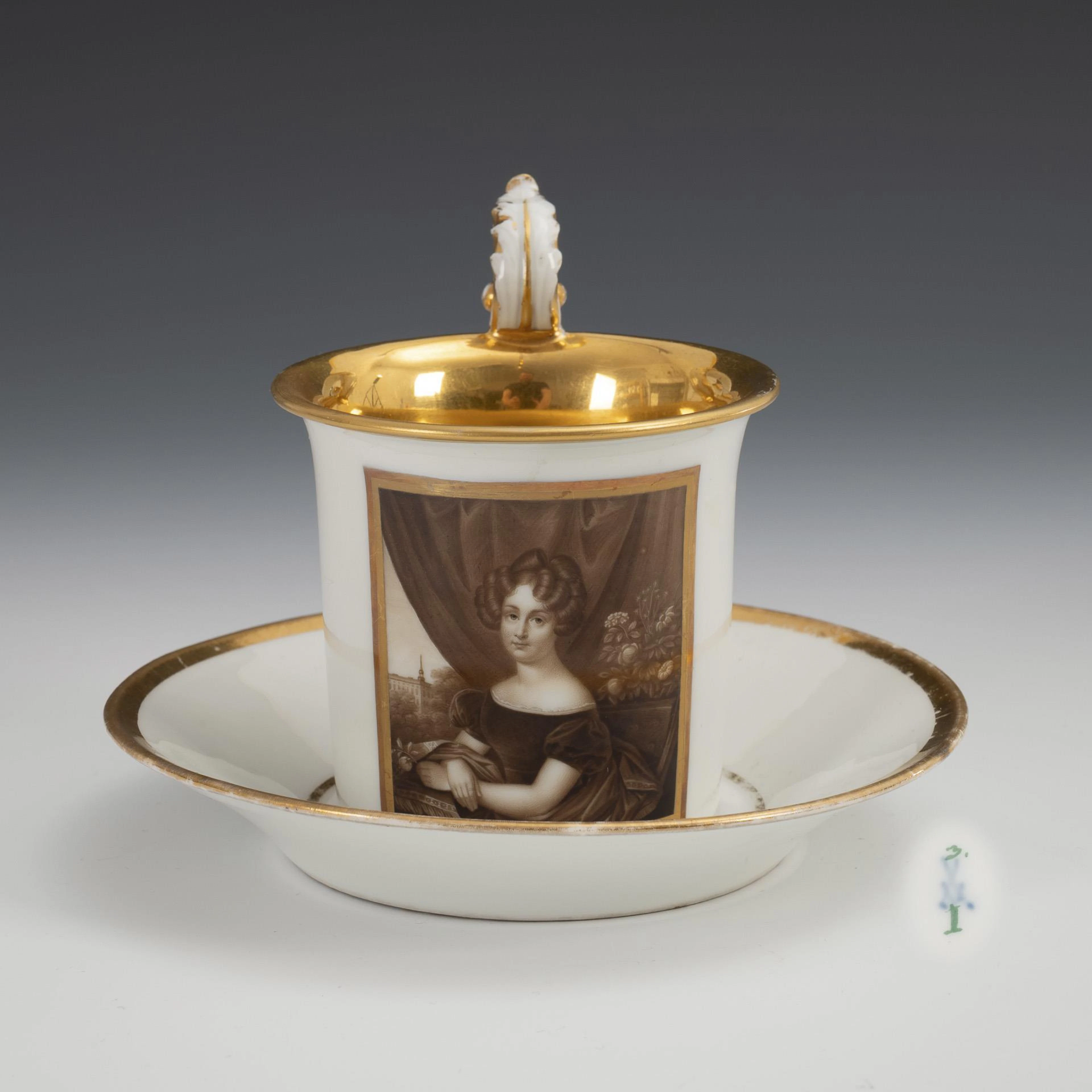 Vitrine cup with portrait of a woman. Meissen.