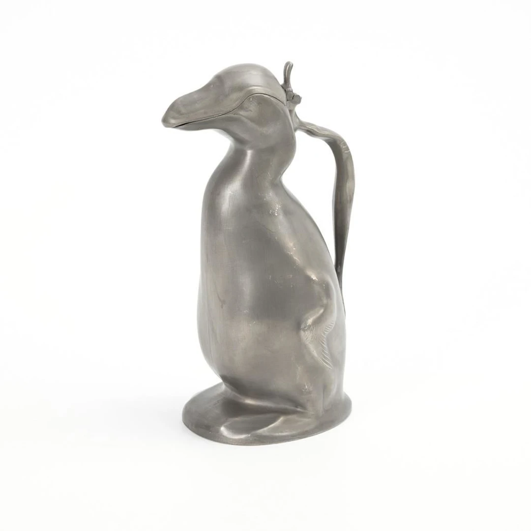 Art Nouveau lidded pitcher in the shape of an alk. Kayserzinn.