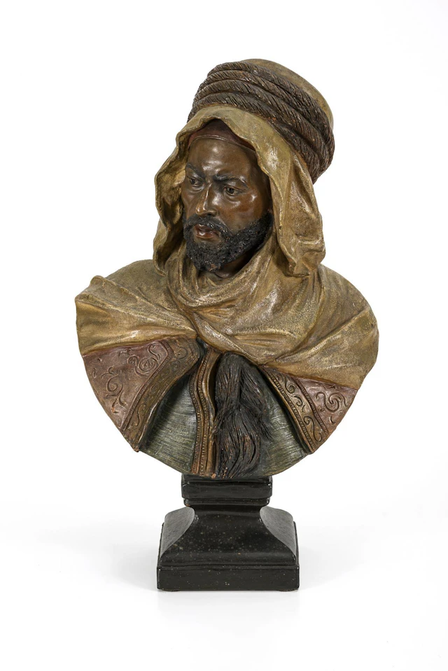 Small Art Nouveau terracotta bust "Oriental with turban". Alphonse Hanne