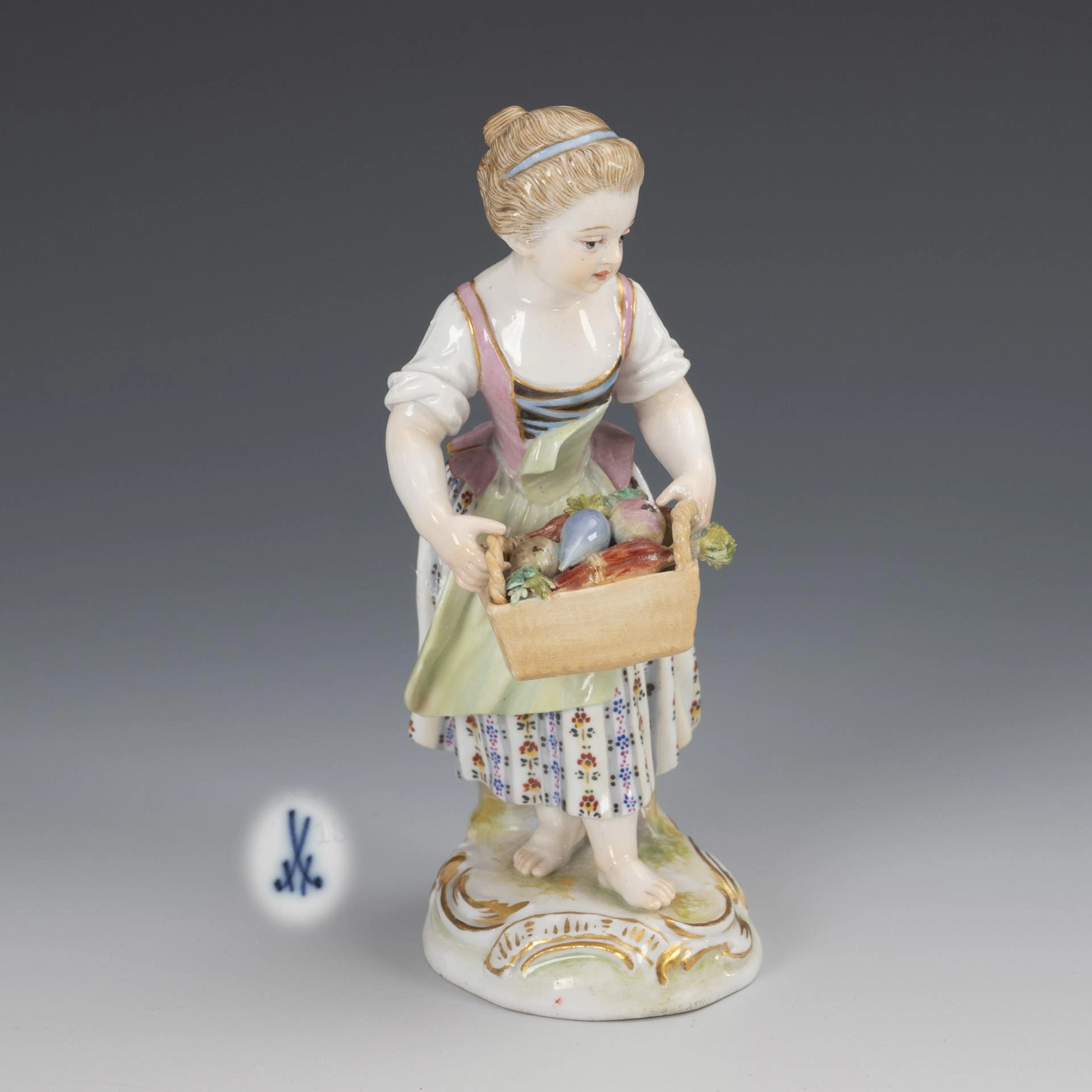 Gardener girl with vegetable basket. Meissen.