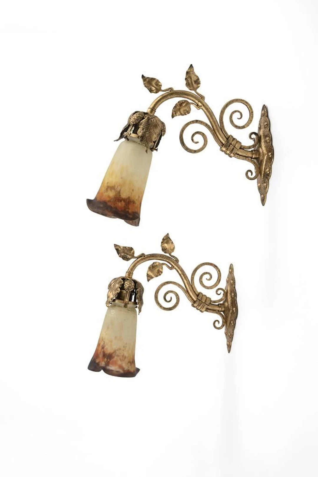 Pair of Art Nouveau wall sconces. Muller Frères, Luneville.