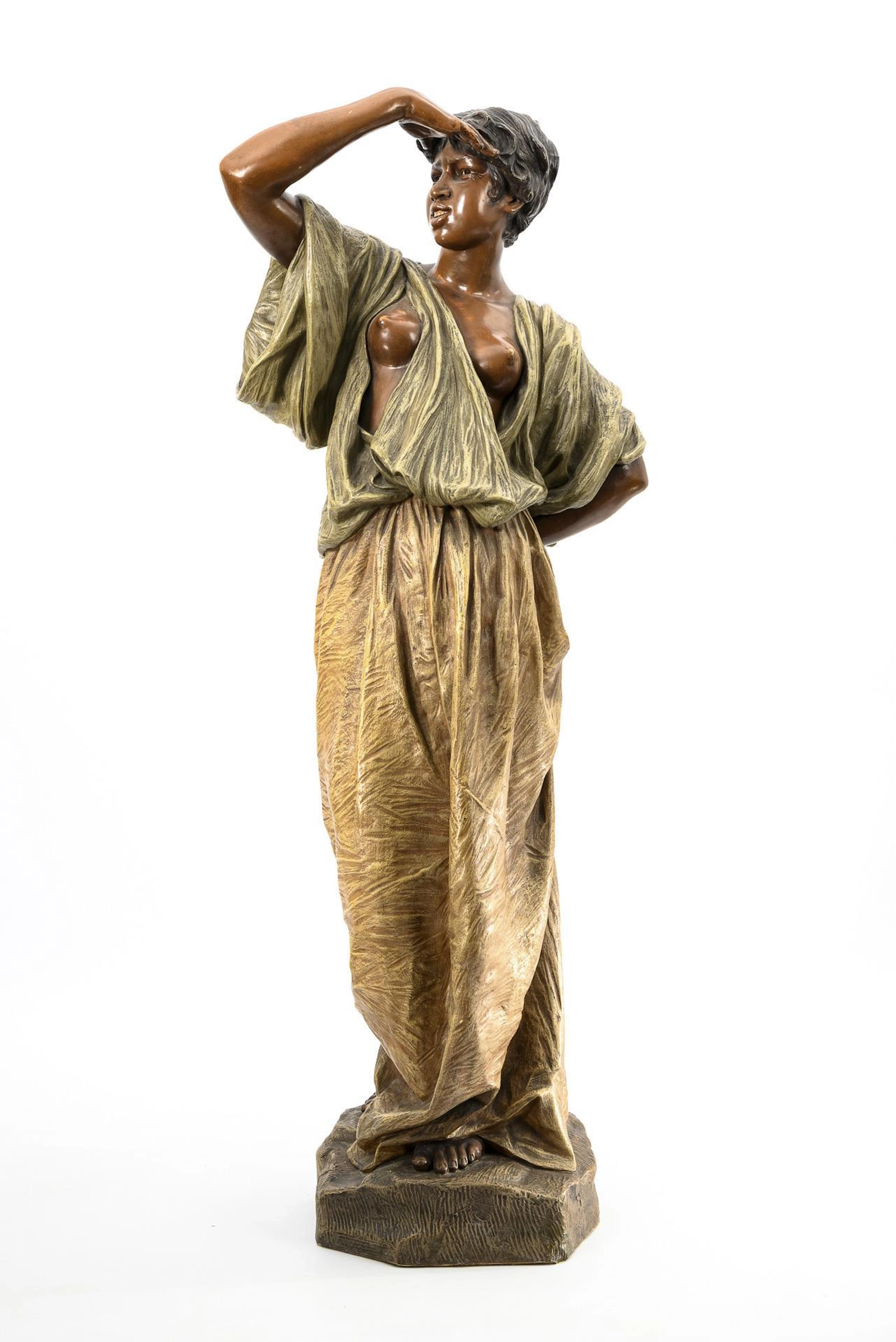 Large Art Nouveau terracotta sculpture "Looking Oriental Woman". Vienna