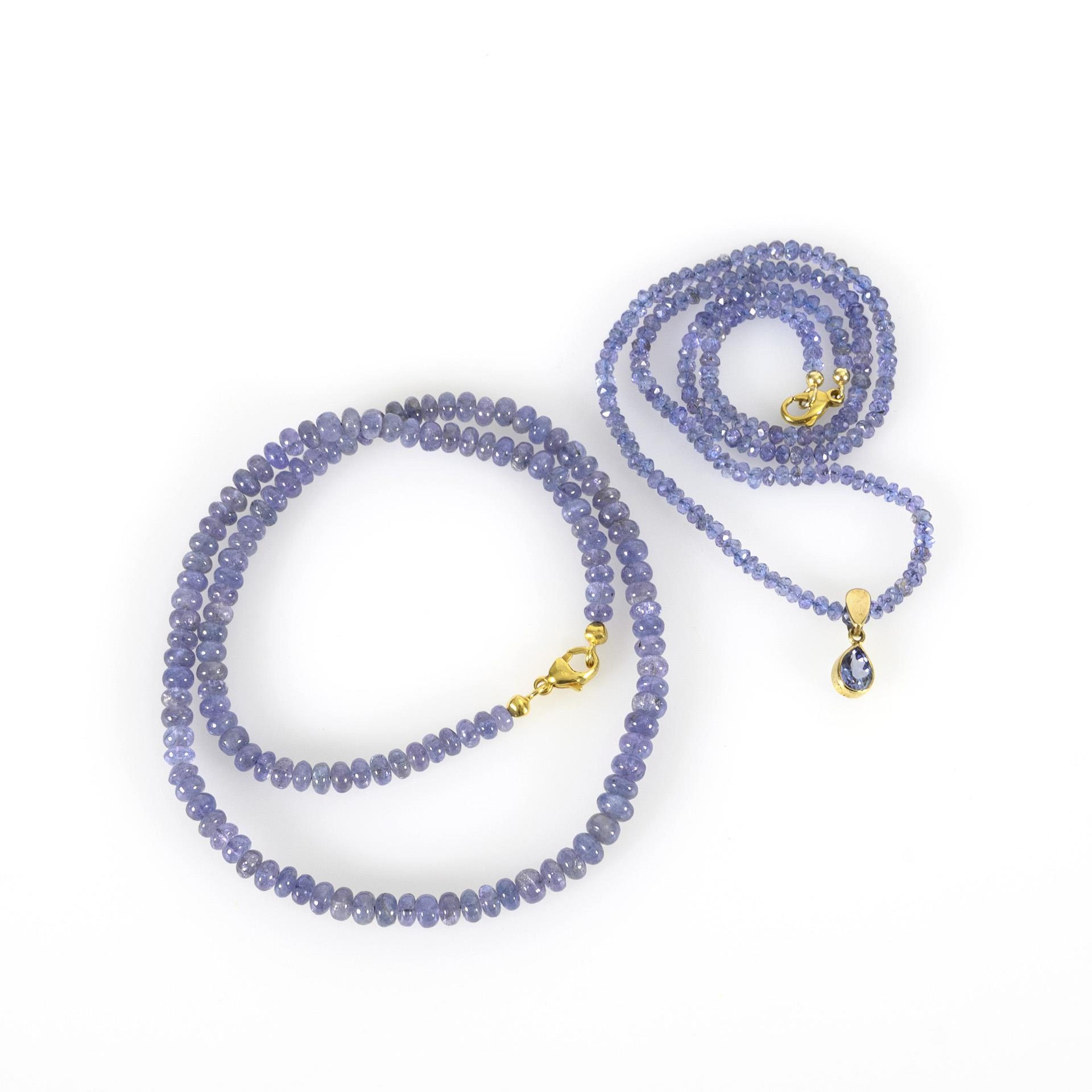2 gemstone necklaces, tanzanite (?).