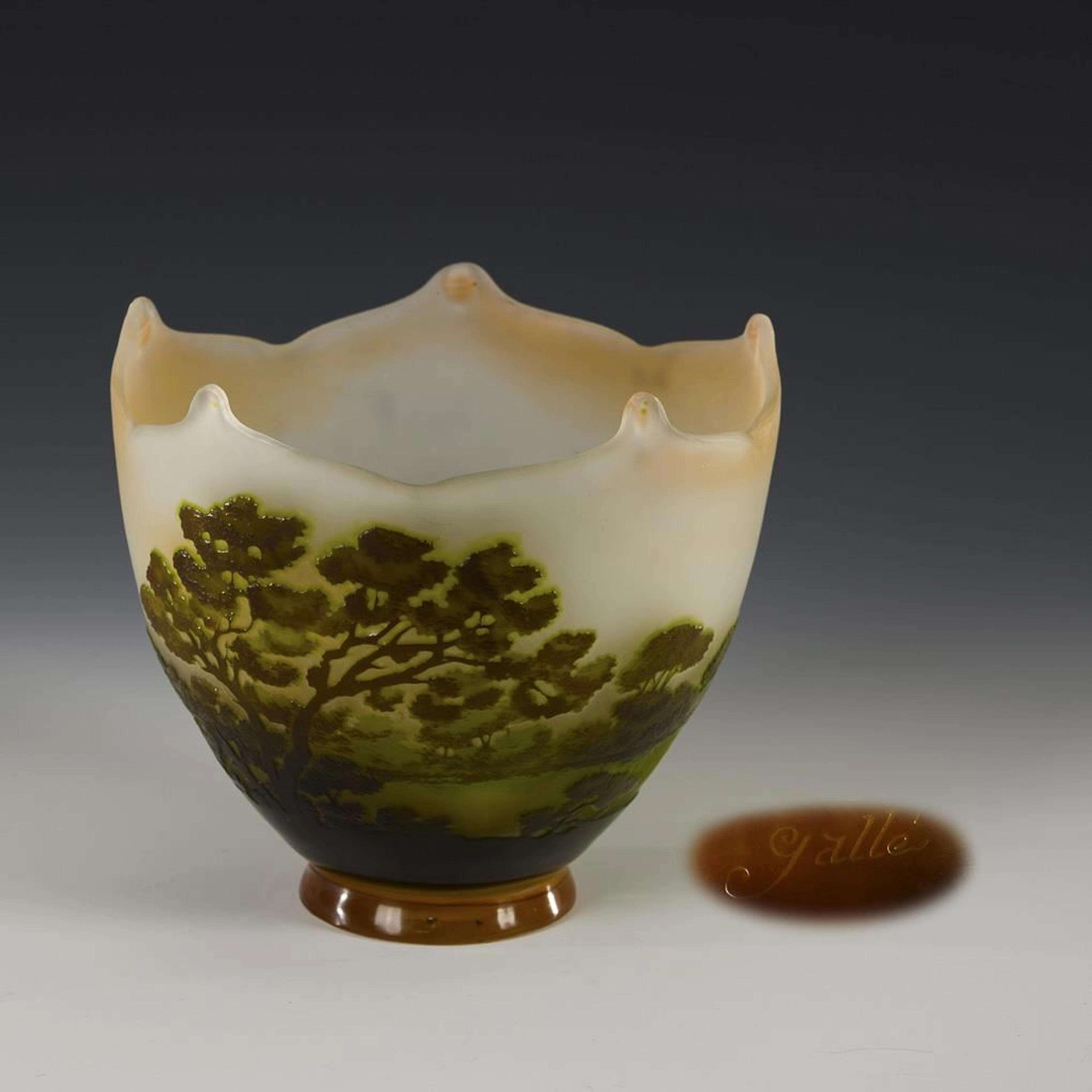 Art Nouveau vase with landscape decoration. Gallé.