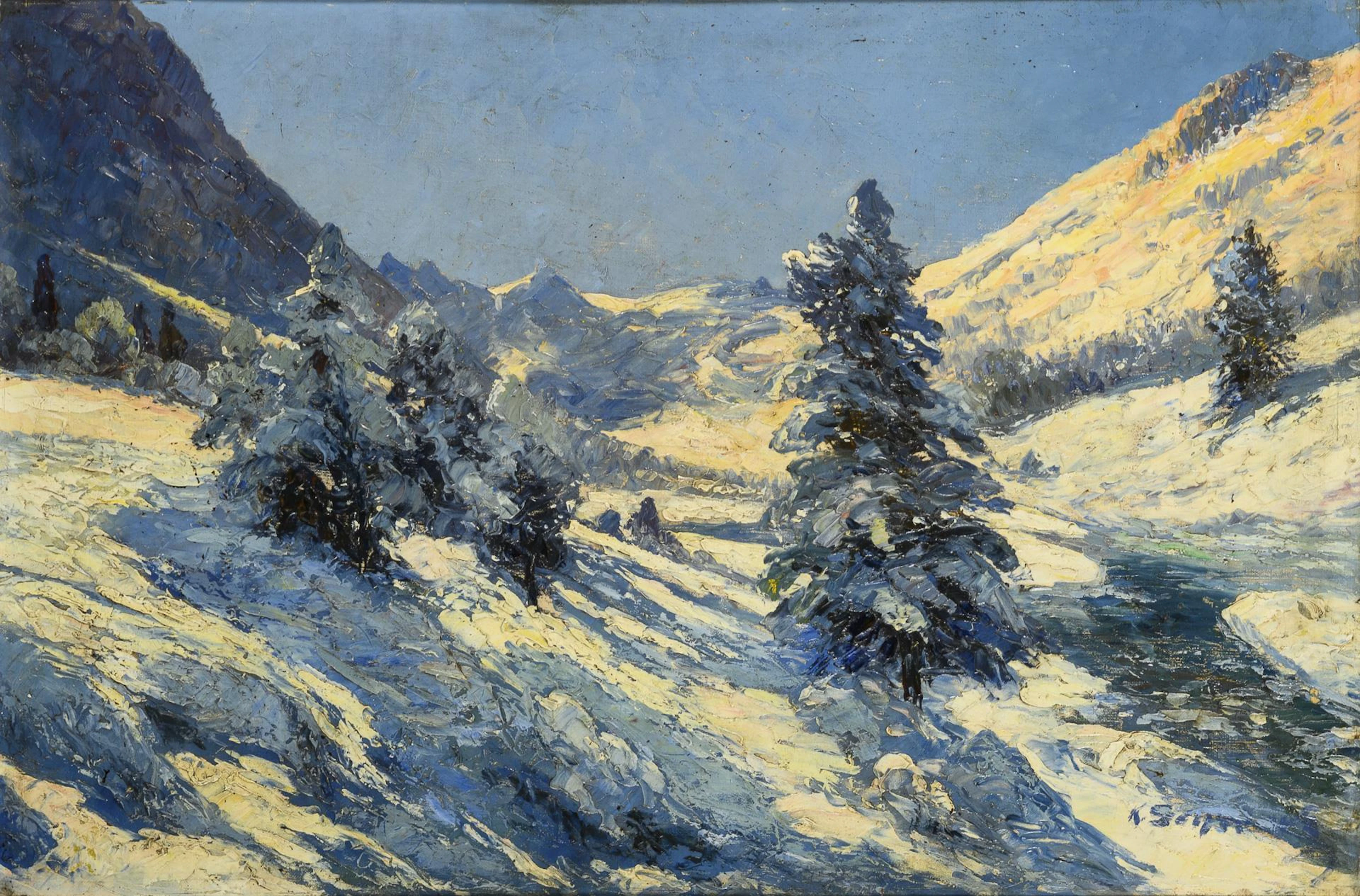 Indistinctly signed: Sunny winter day in the mountains