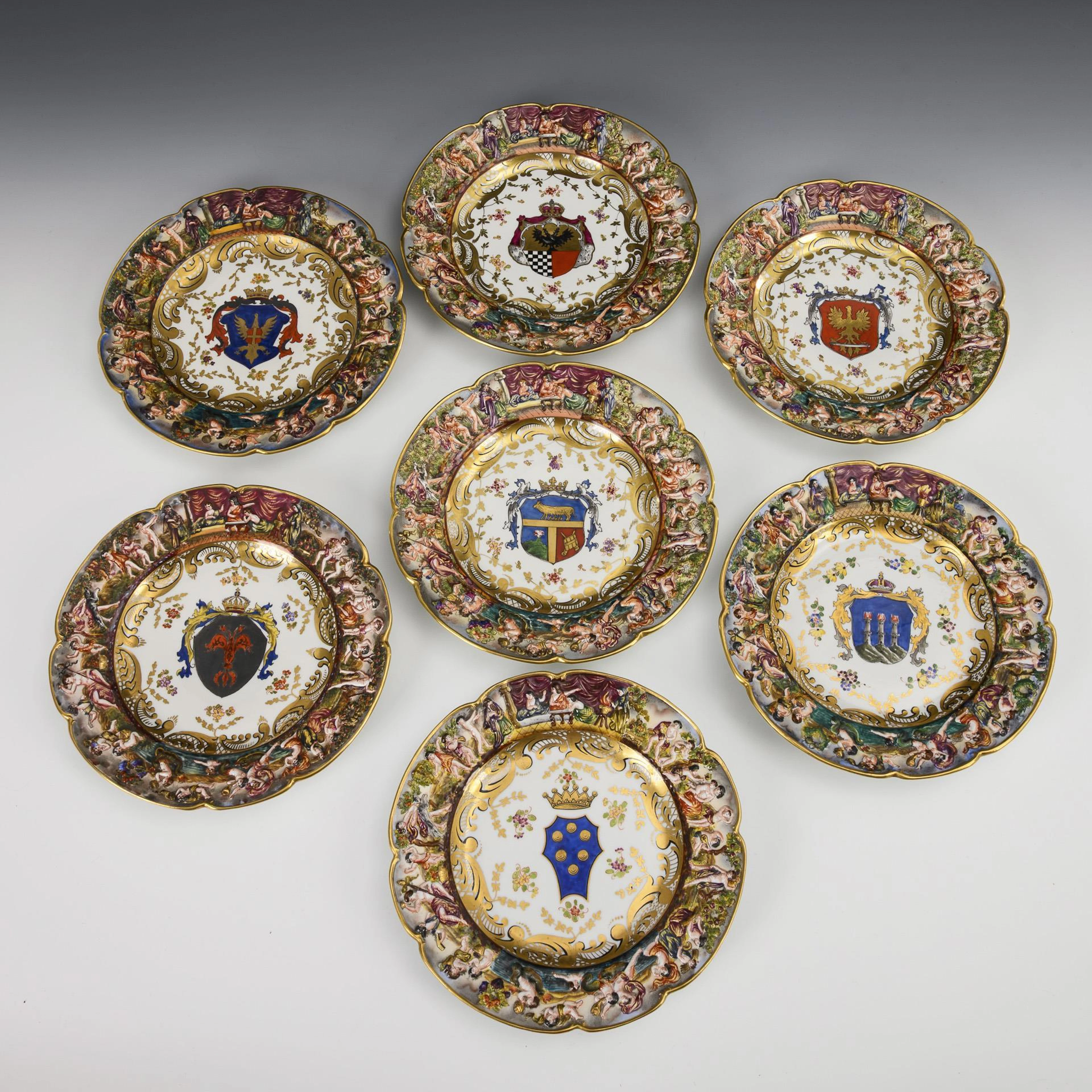 6 plates with Capodimonte decoration. Ernst Bohne Söhne.