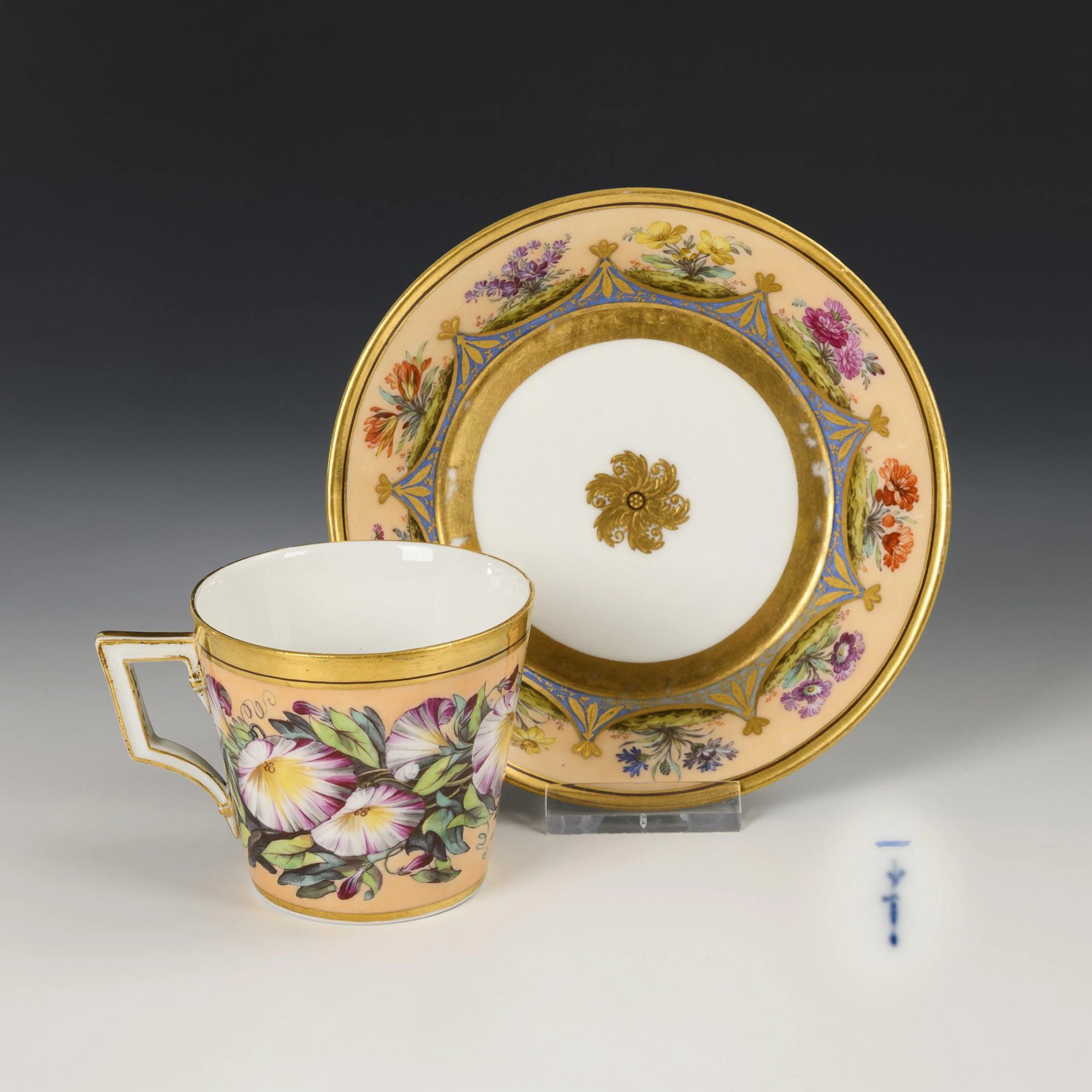 Empire vitrine cup with flower painting. KPM Berlin.