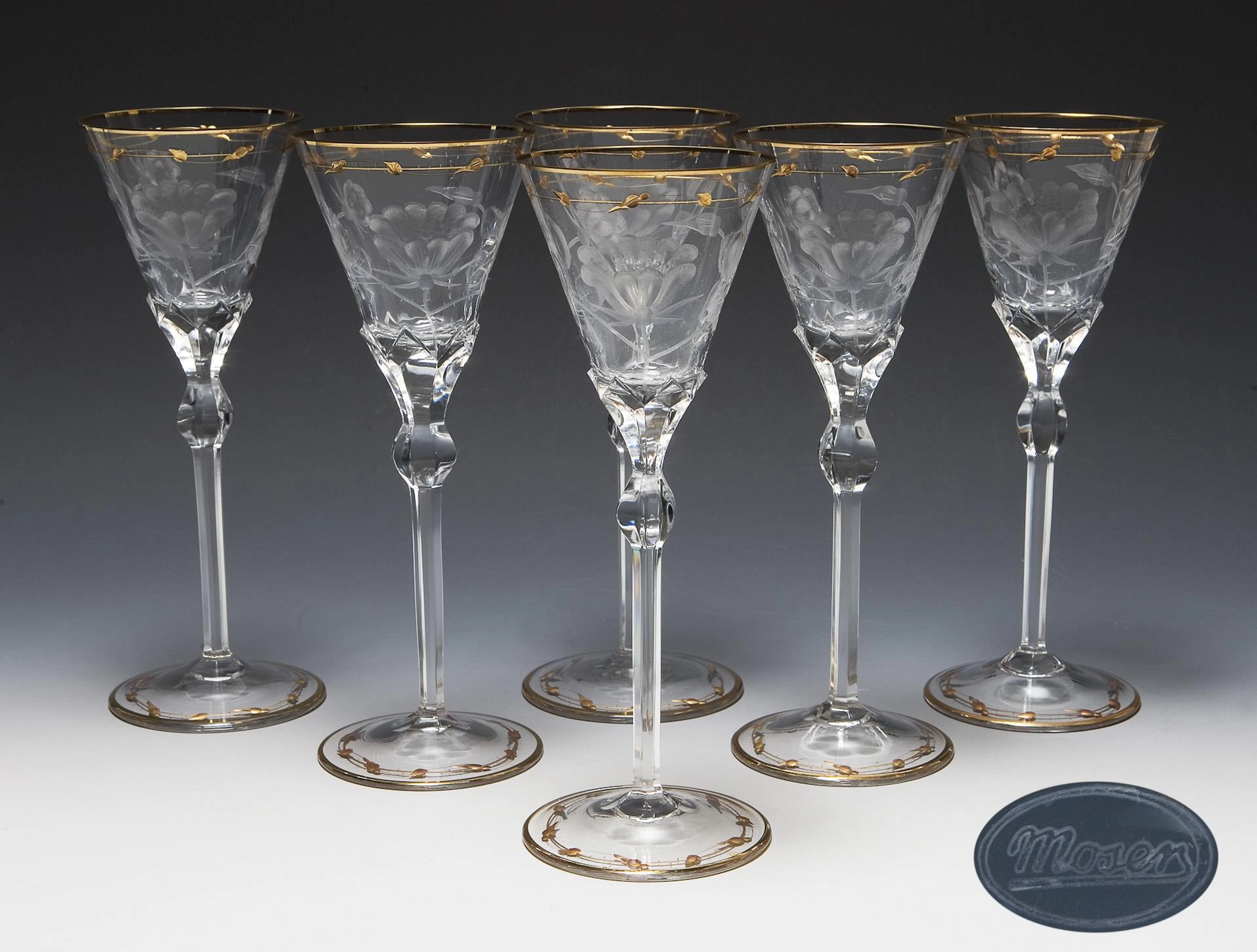 6 tall goblets. Ludwig Moser & Söhne, Karlsbad.