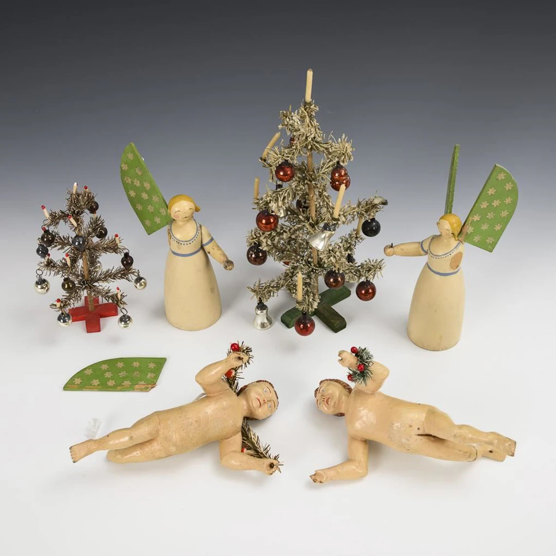 Set of 2 early candlestick angels, 2 floating angels, and 2 small