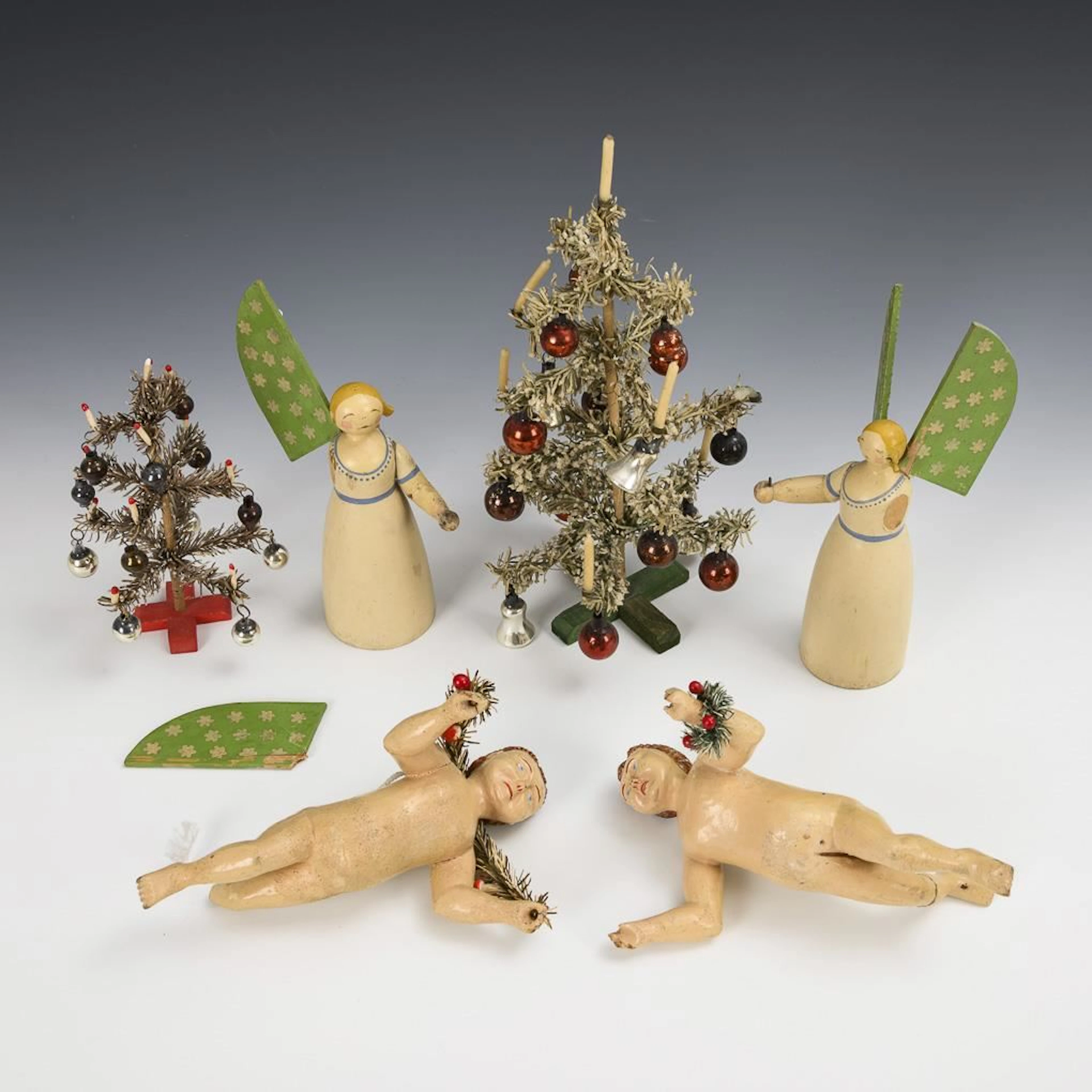 Set of 2 early candlestick angels, 2 floating angels, and 2 small