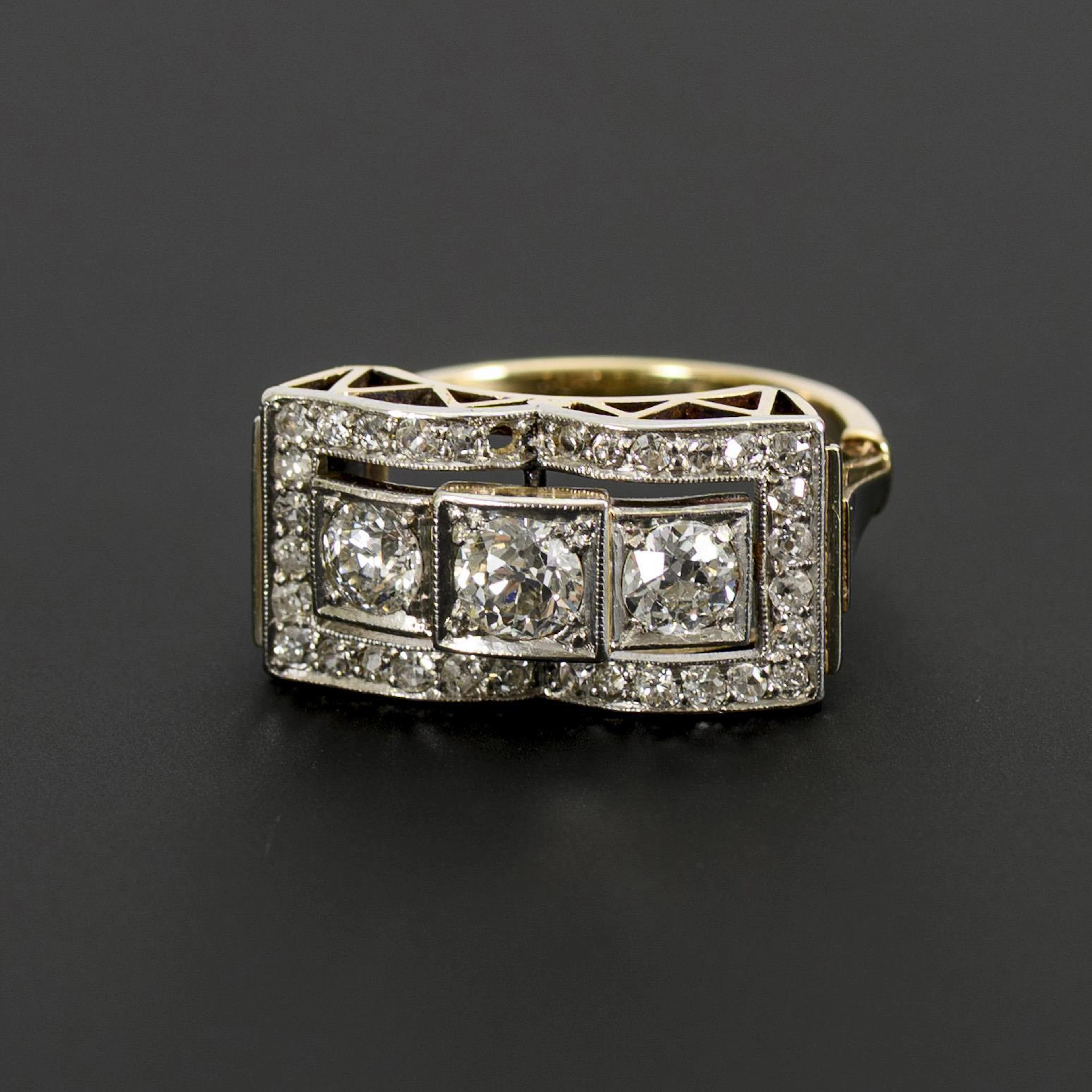 High-quality Art Deco ring with old-cut diamonds.