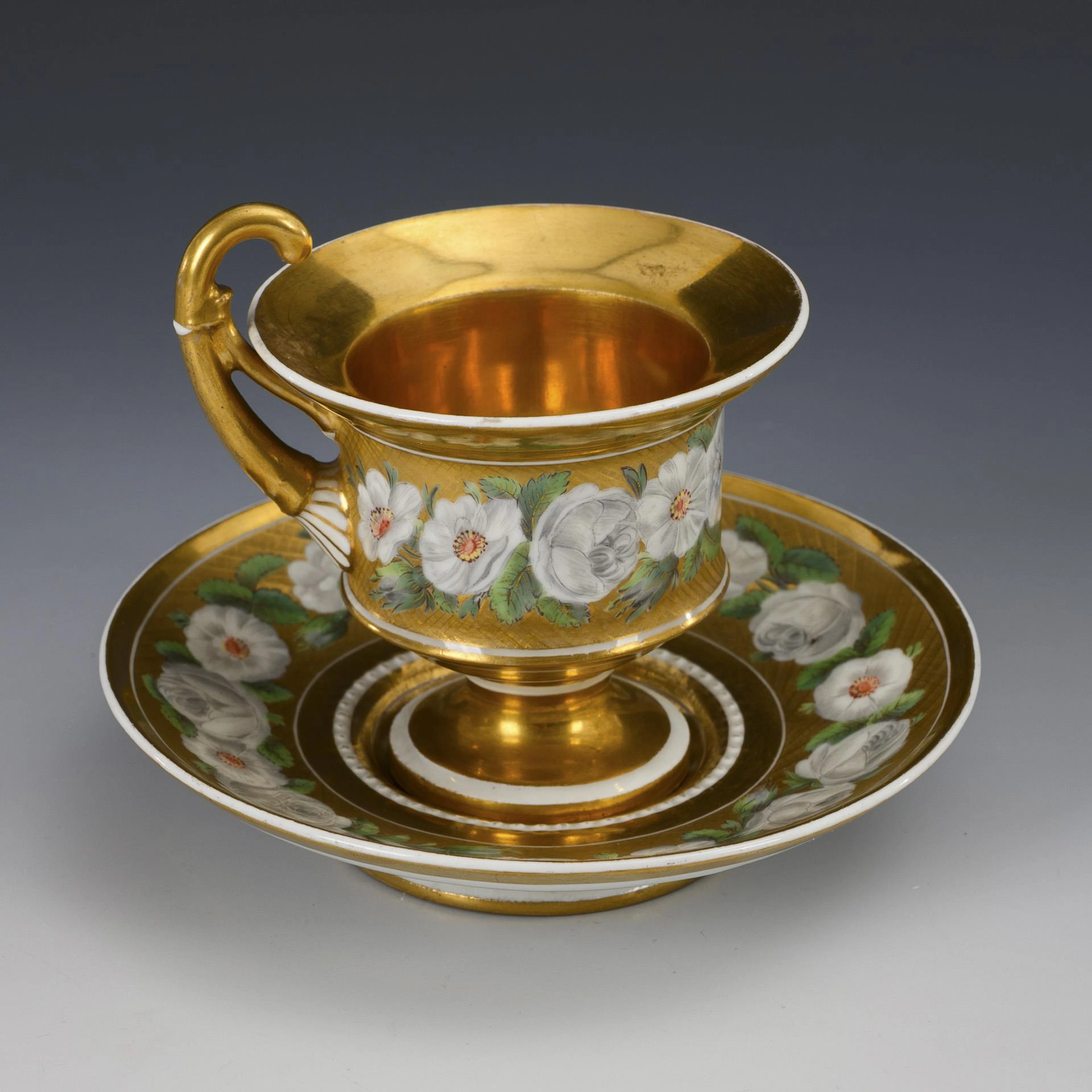 Rare Russian Biedermeier cup with flower painting. Baranovka.
