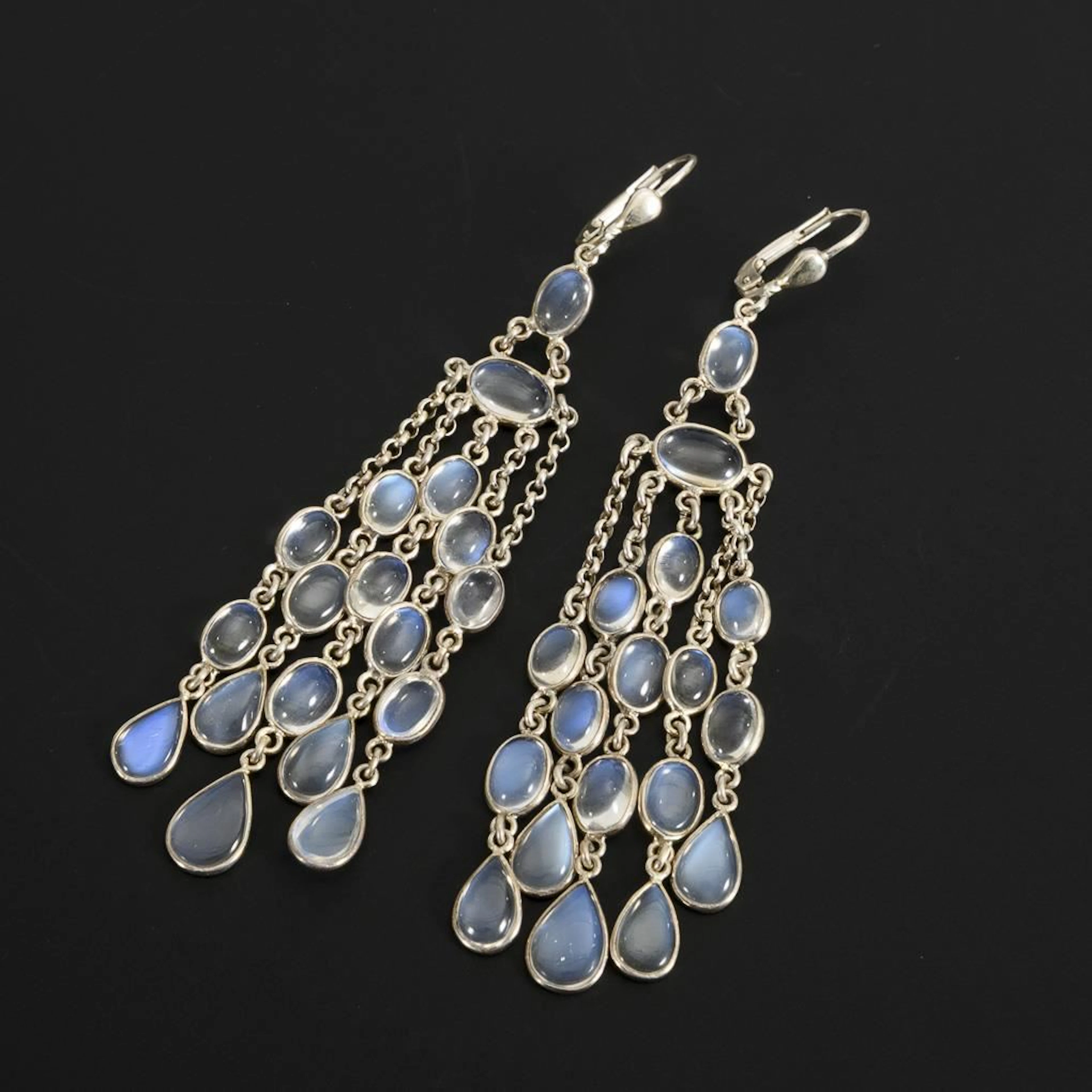 Long Moonstone Dangle Earrings.
