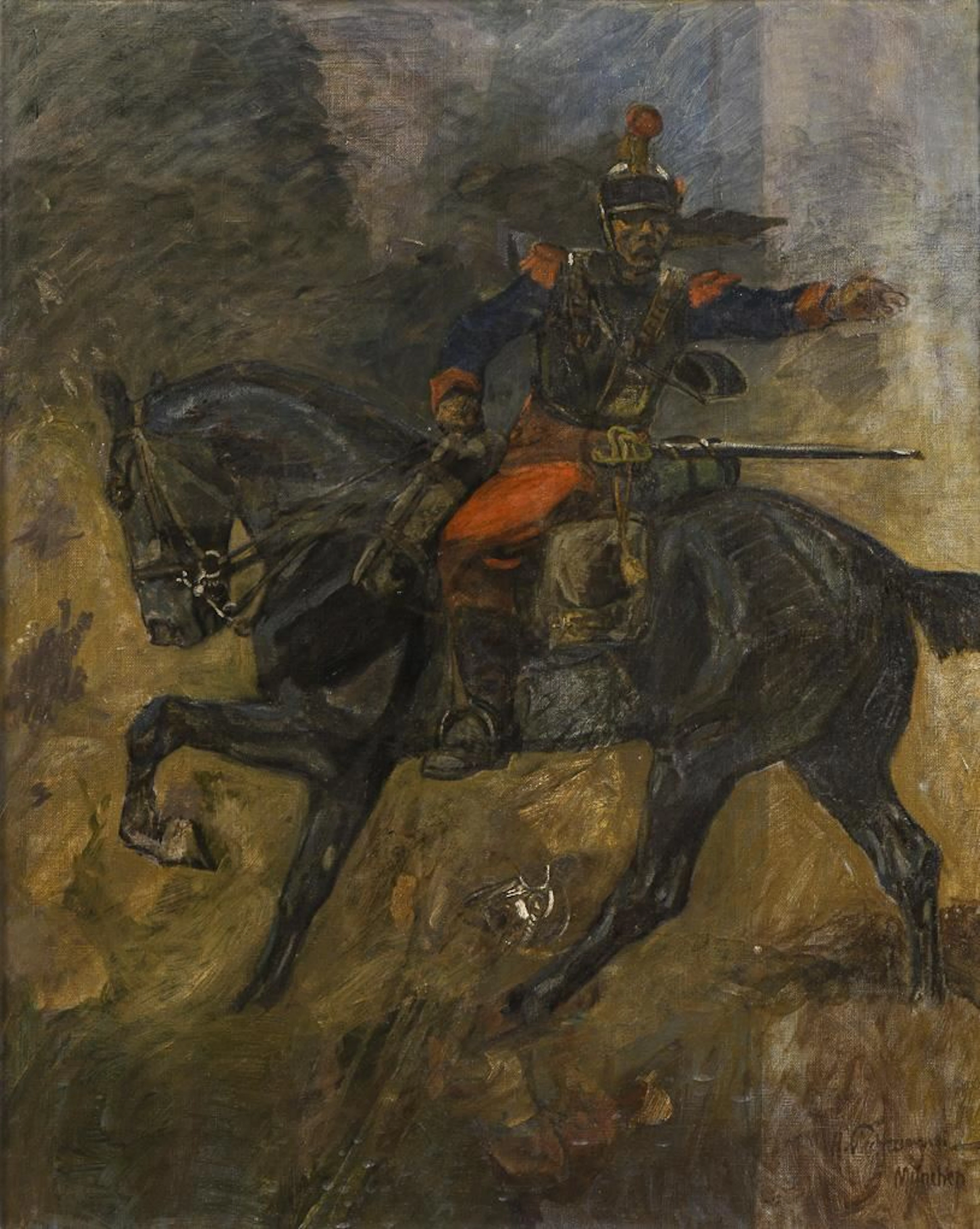 Indistinctly signed: Cavalryman in Battle