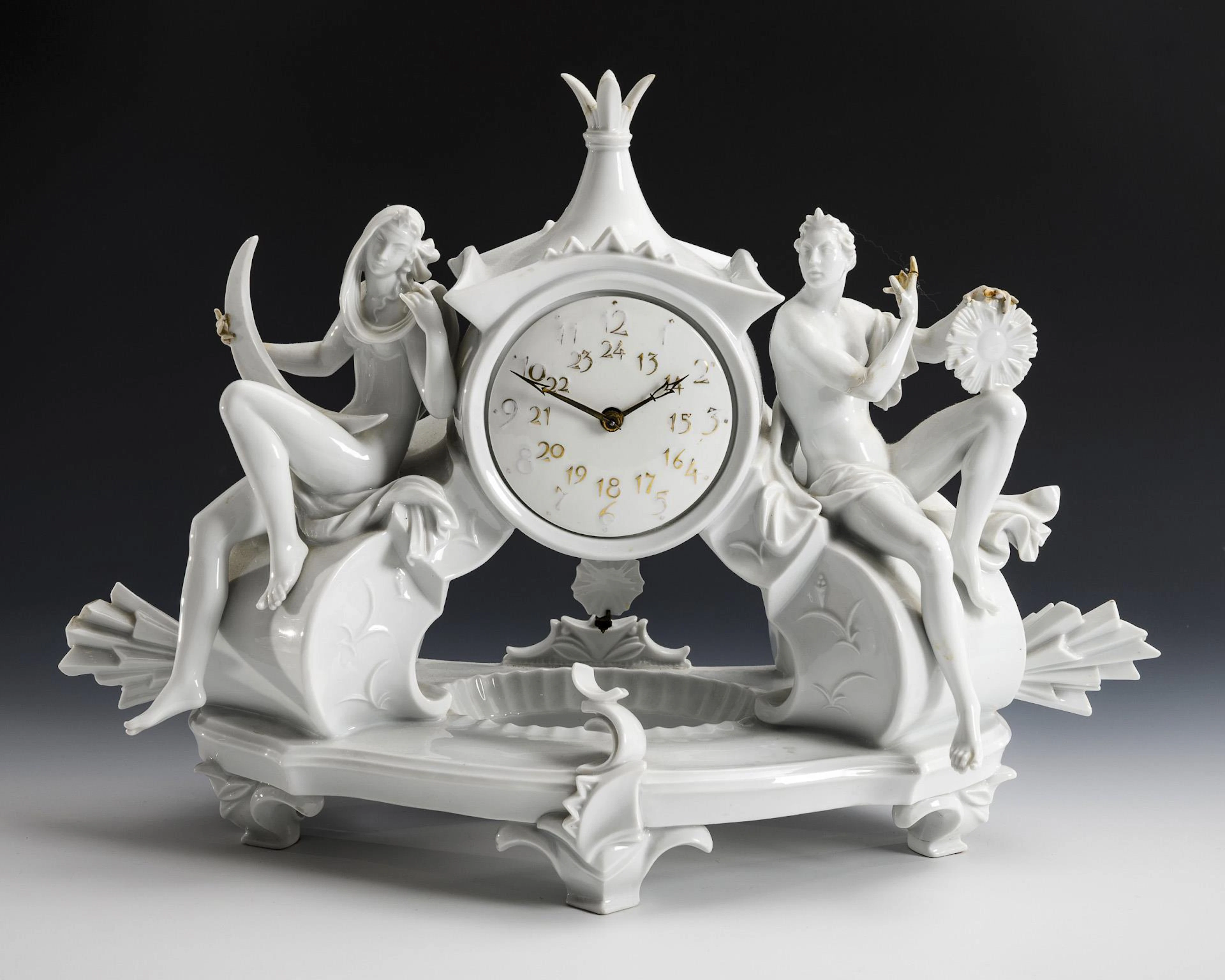Rare Art Deco porcelain clock "Day and Night". Rosenthal.