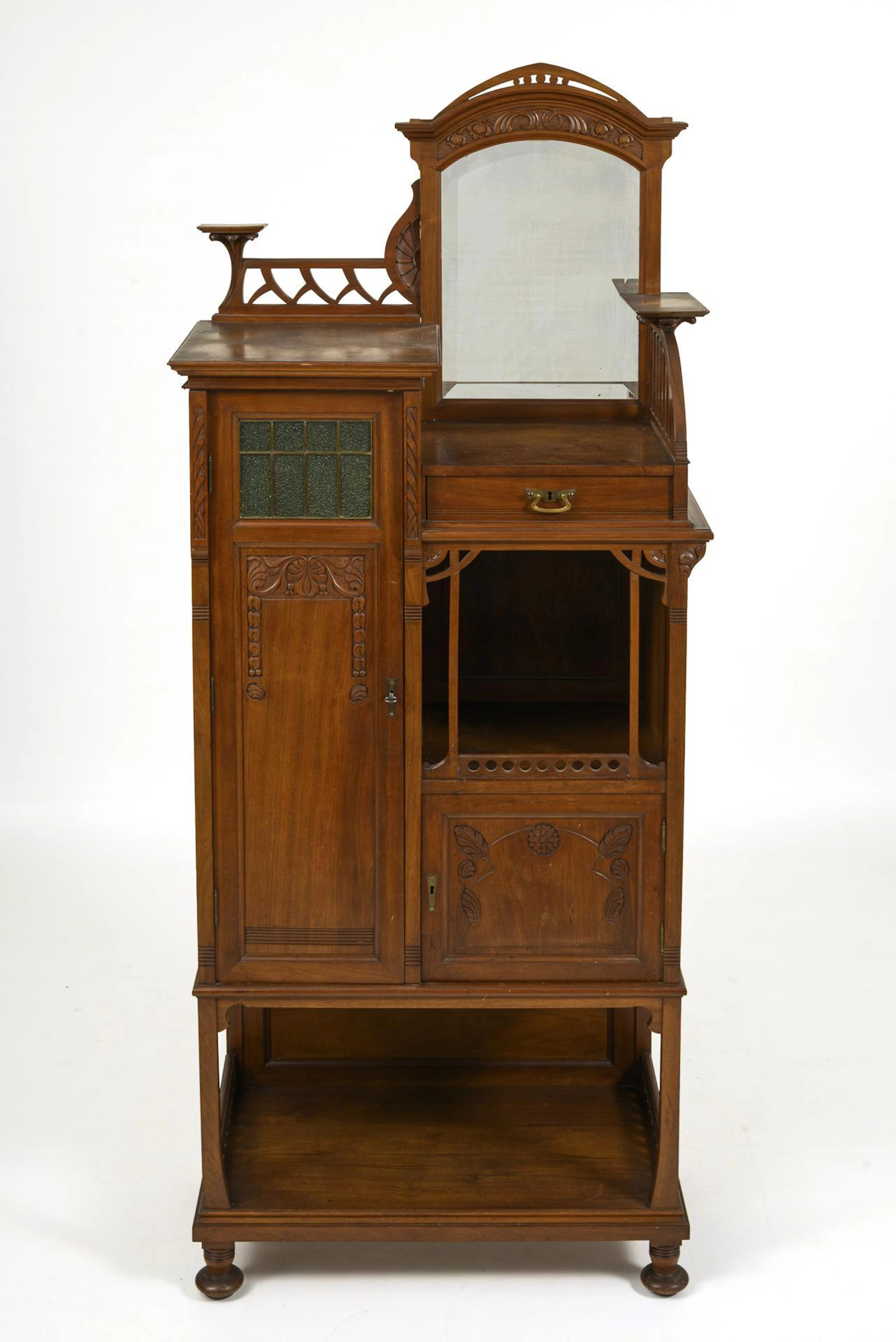 Art Nouveau vertico. Hardwood, solid and stained mahogany. Approx.